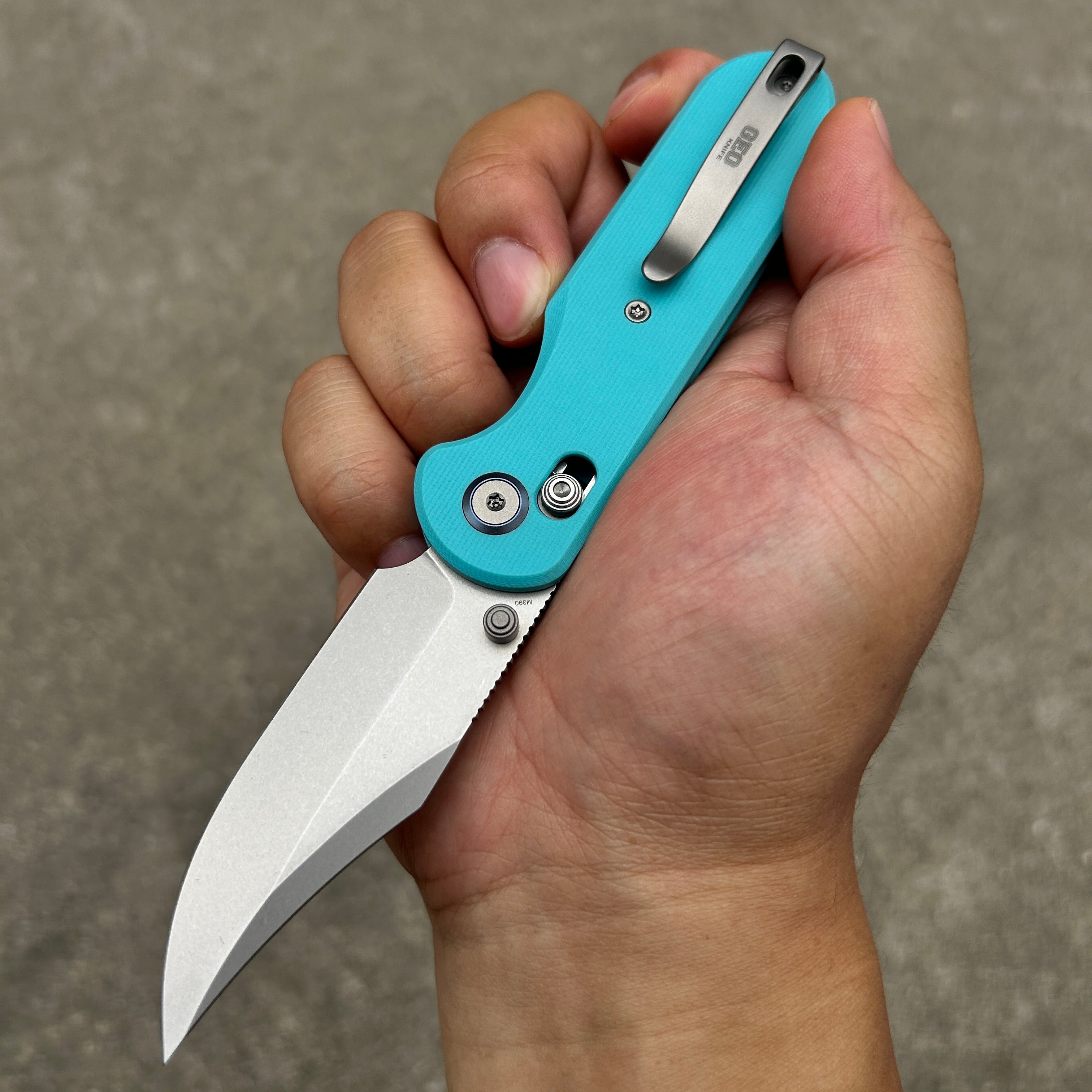 (Pre-order) : Geo knife Ethereal Cutter Axis lock Folding Knife Tiffany Blue G10 Handle 3.03" Stonewash Bohler M390 Blade GEO2401G