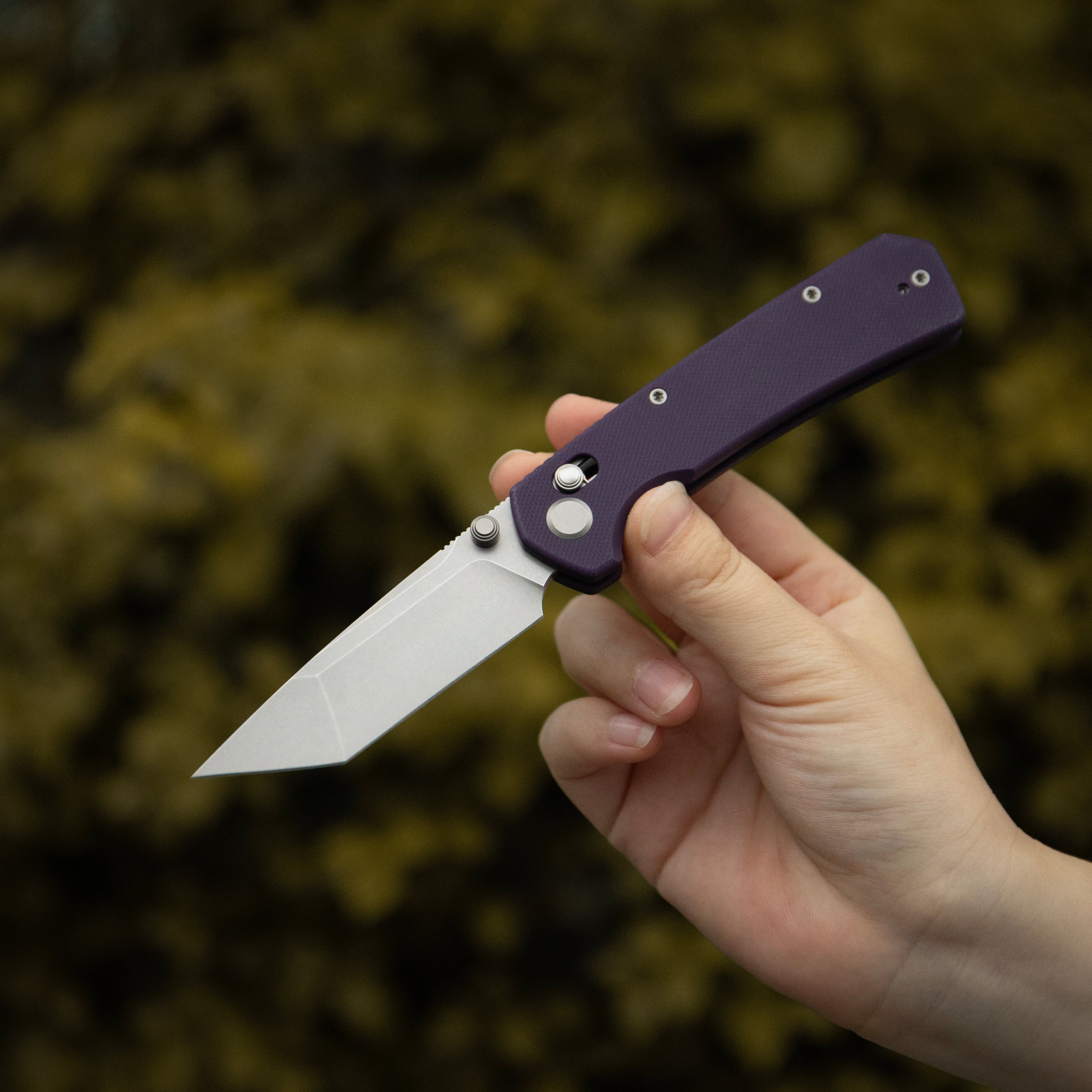 ( Pre-order ) GEO Knife Blaze Crossbar lock Folding Knife Purple G10 Handle 3.3" Stonewash Bohler M390 Blade GEO2503F
