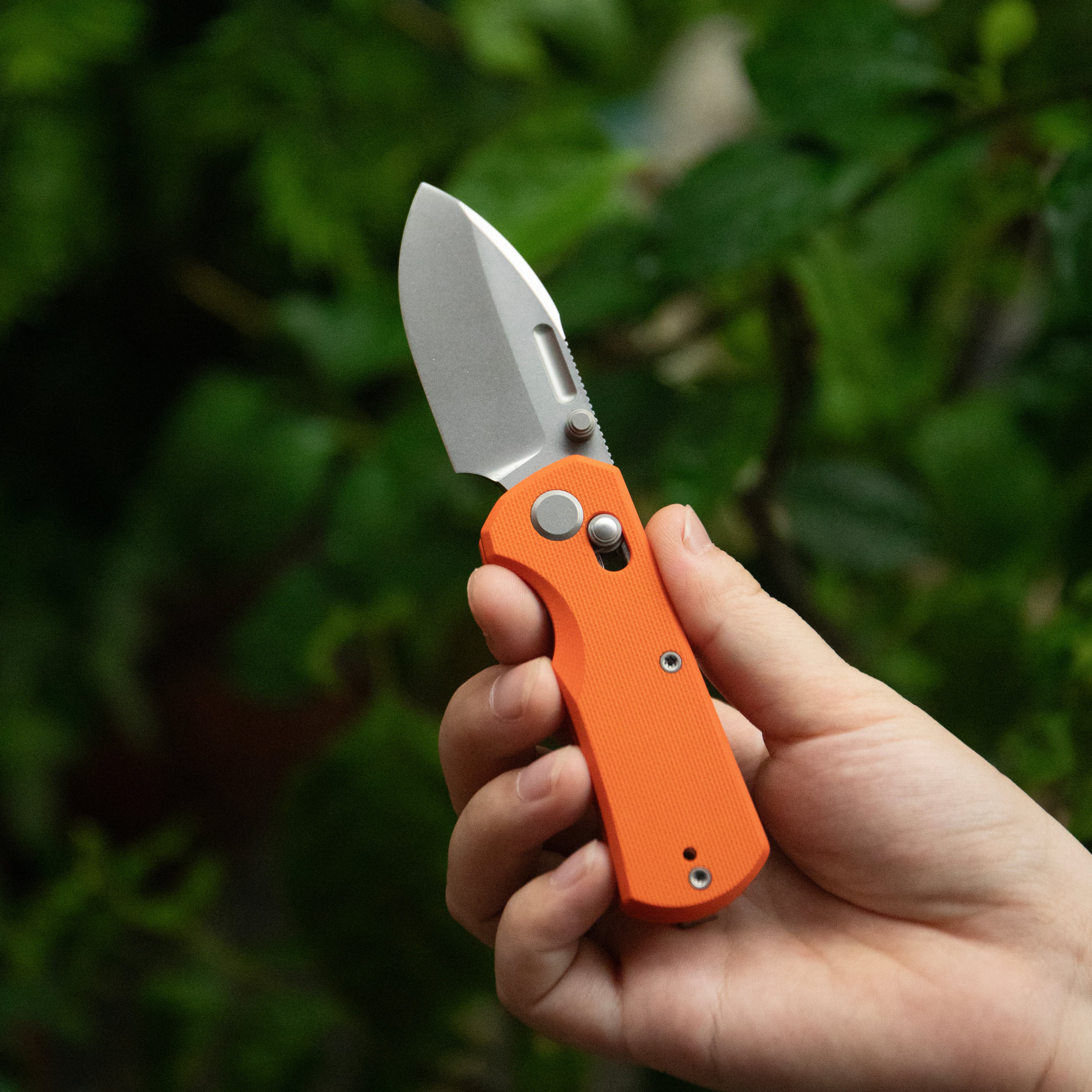 GEO Knife Belluf Crossbar lock Folding Knife Orange G10 Handle 2.4