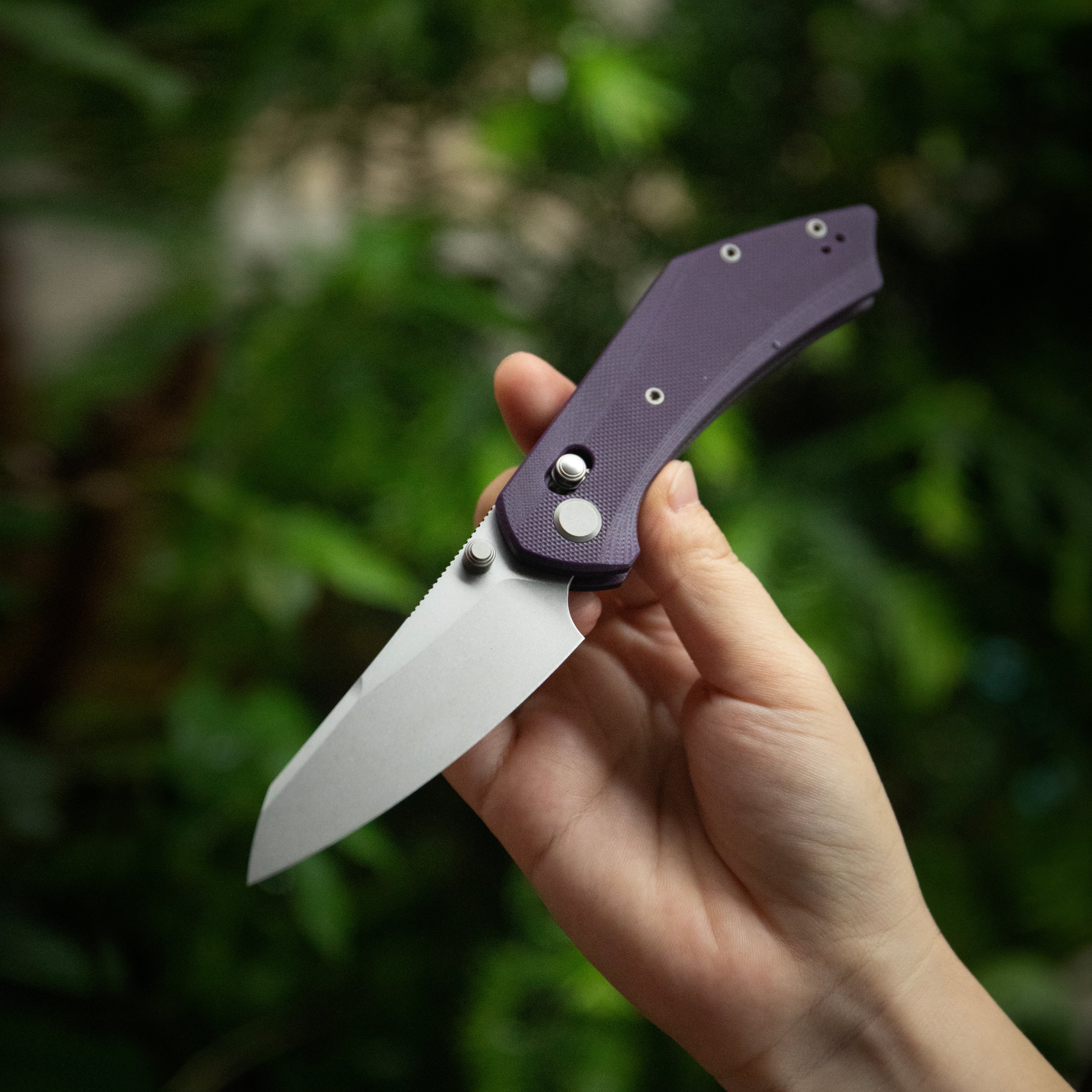 GEO Knife DIVID Crossbar lock Folding Knife Purple G10 Handle 3.3" Stonewash Bohler M390 Blade GEO2507G