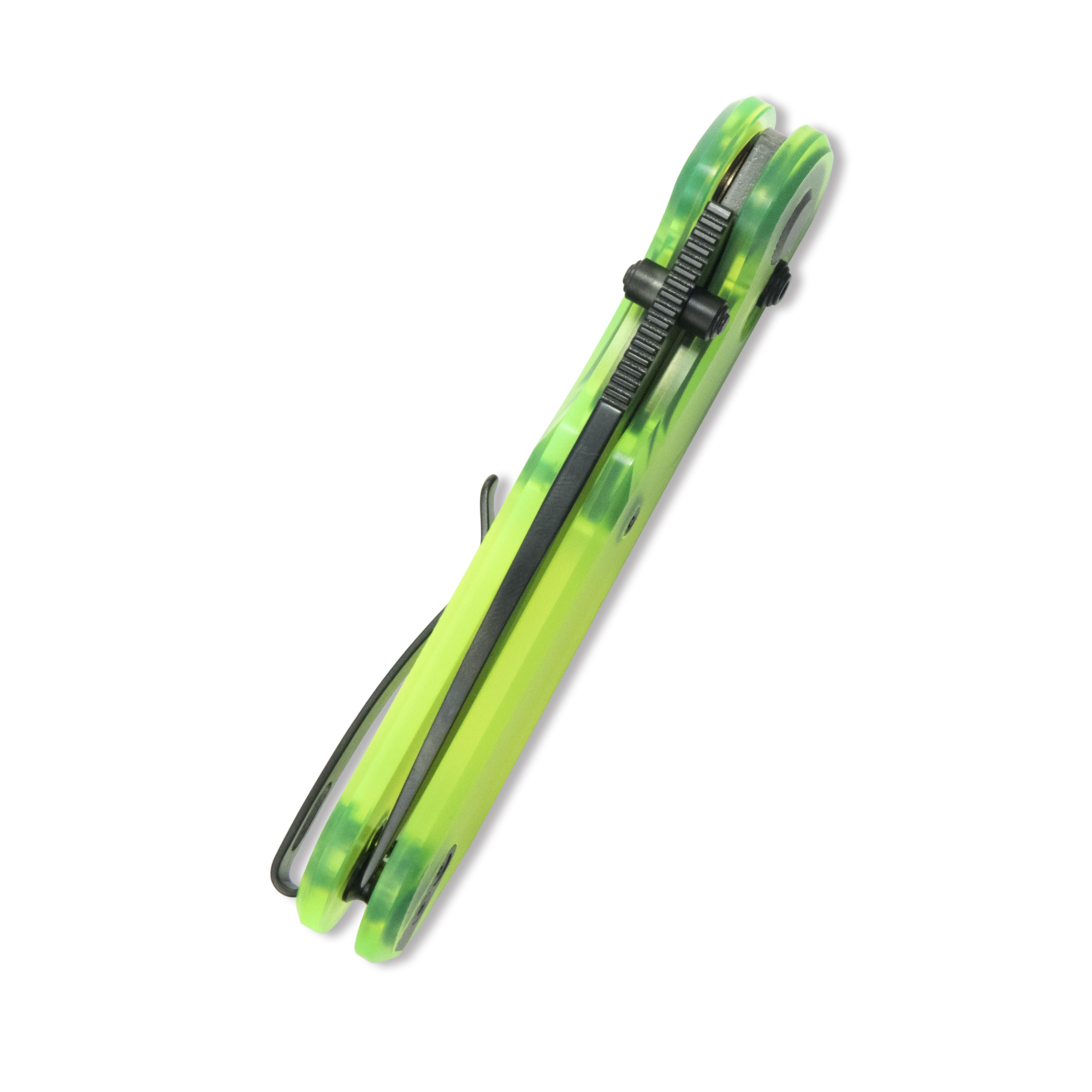 Blade HQ Exclusives SKU : GEO Knife Ethereal Cutter Crossbar lock Folding Knife Green Acrylic Handle 3.0" Black DLC CPM S90V Blade GEO2402Q