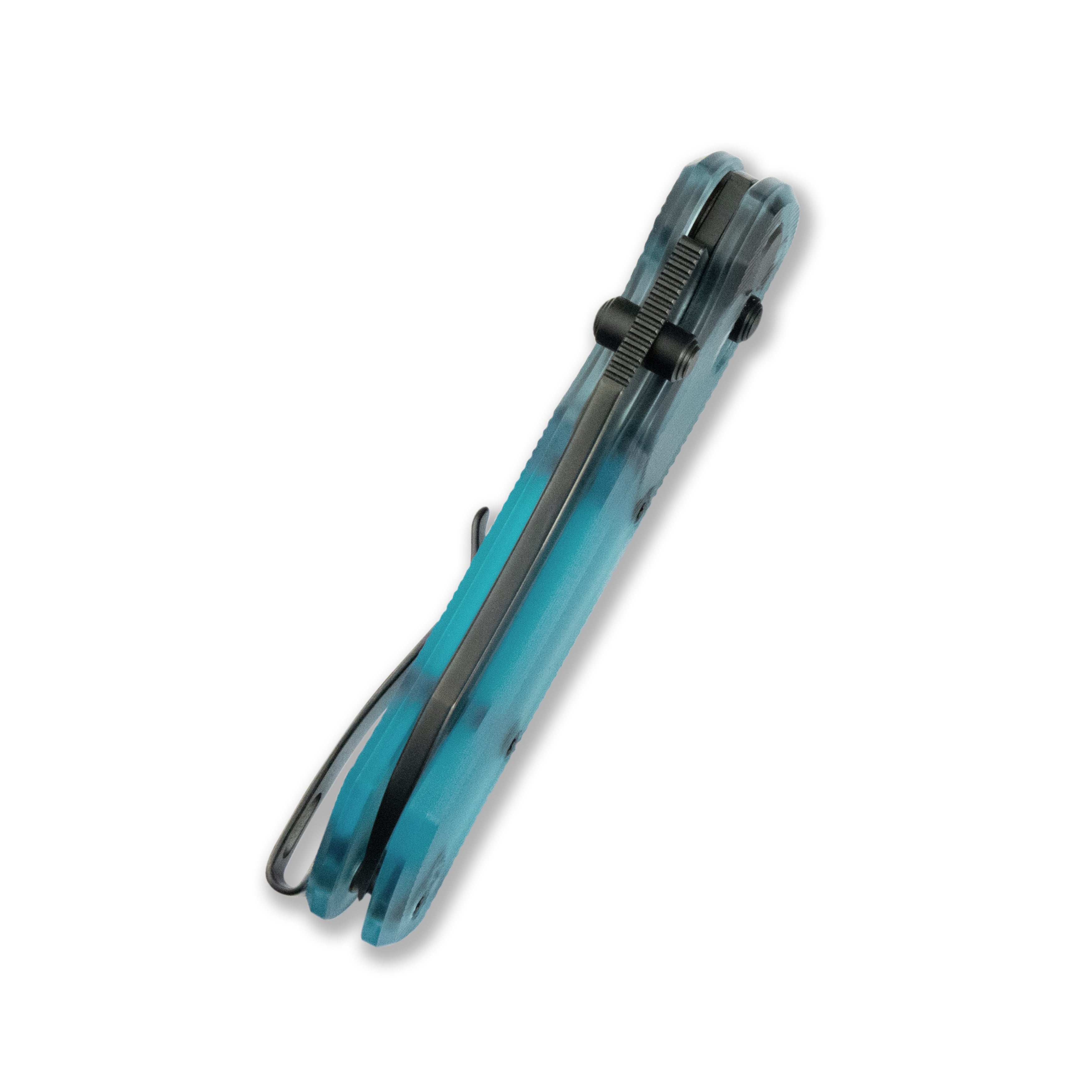 Blade HQ Exclusives SKU : GEO Knife Komodo Crossbar lock Folding Knife Blue Acrylic Handle 3.1" Black DLC CPM S90V Blade GEO2509O