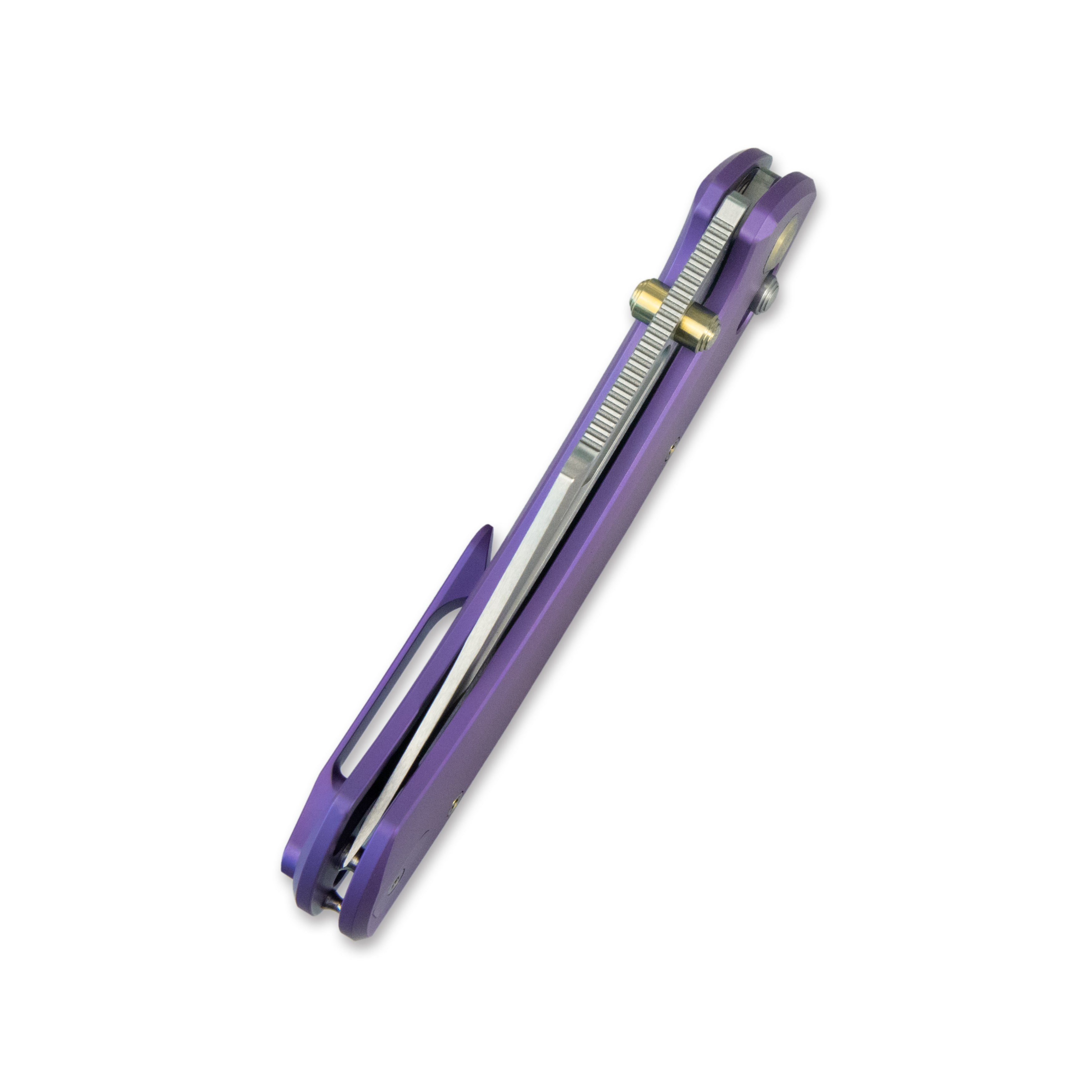 GEO Knife Strix Crossbar lock Folding Knife Purple blue 6AL4V Titanium Handle 3.6" Hand-Rubbed Satin Stonewash Bohler M390 Blade GEO2510D