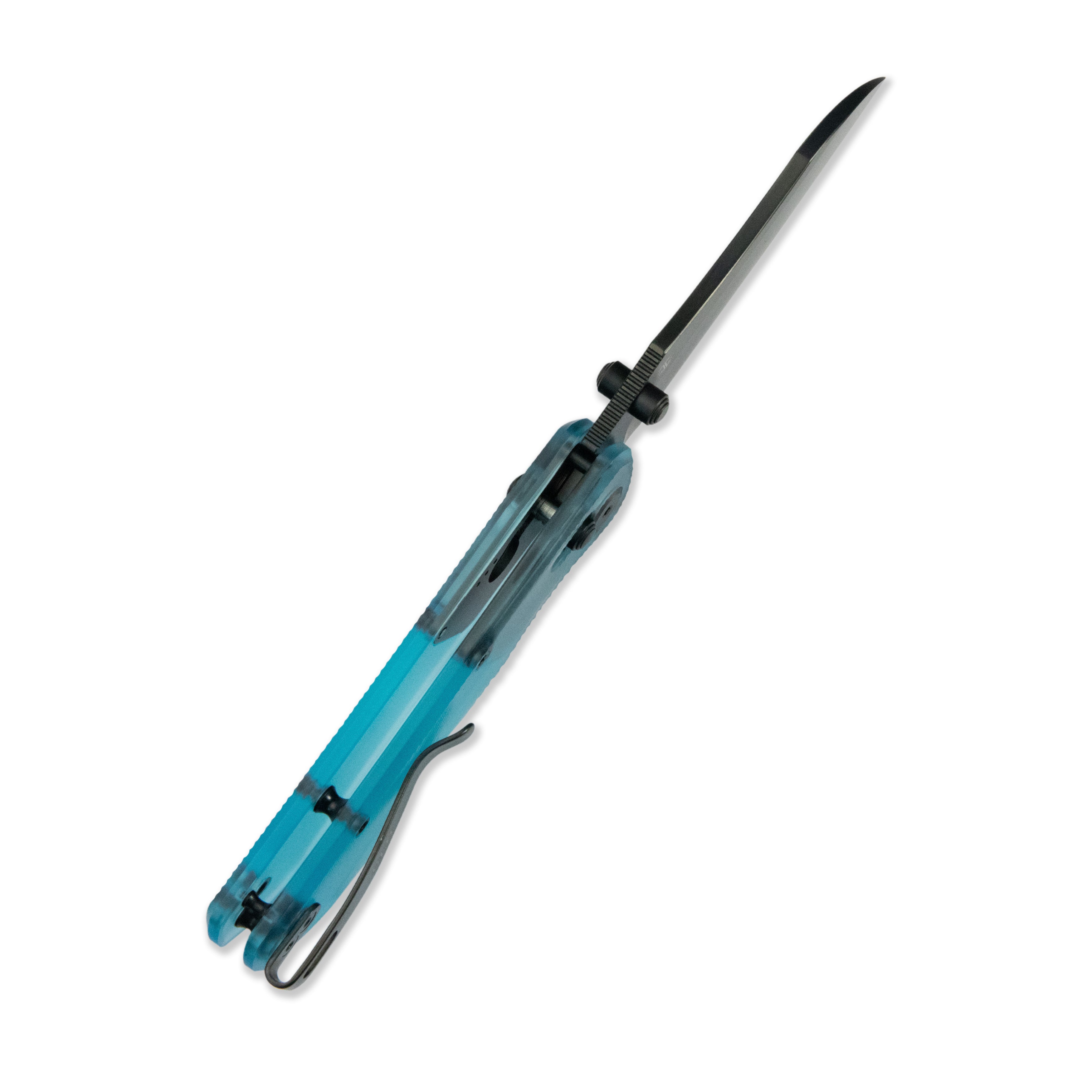 Blade HQ Exclusives SKU : GEO Knife Komodo Crossbar lock Folding Knife Blue Acrylic Handle 3.1" Black DLC CPM S90V Blade GEO2509O