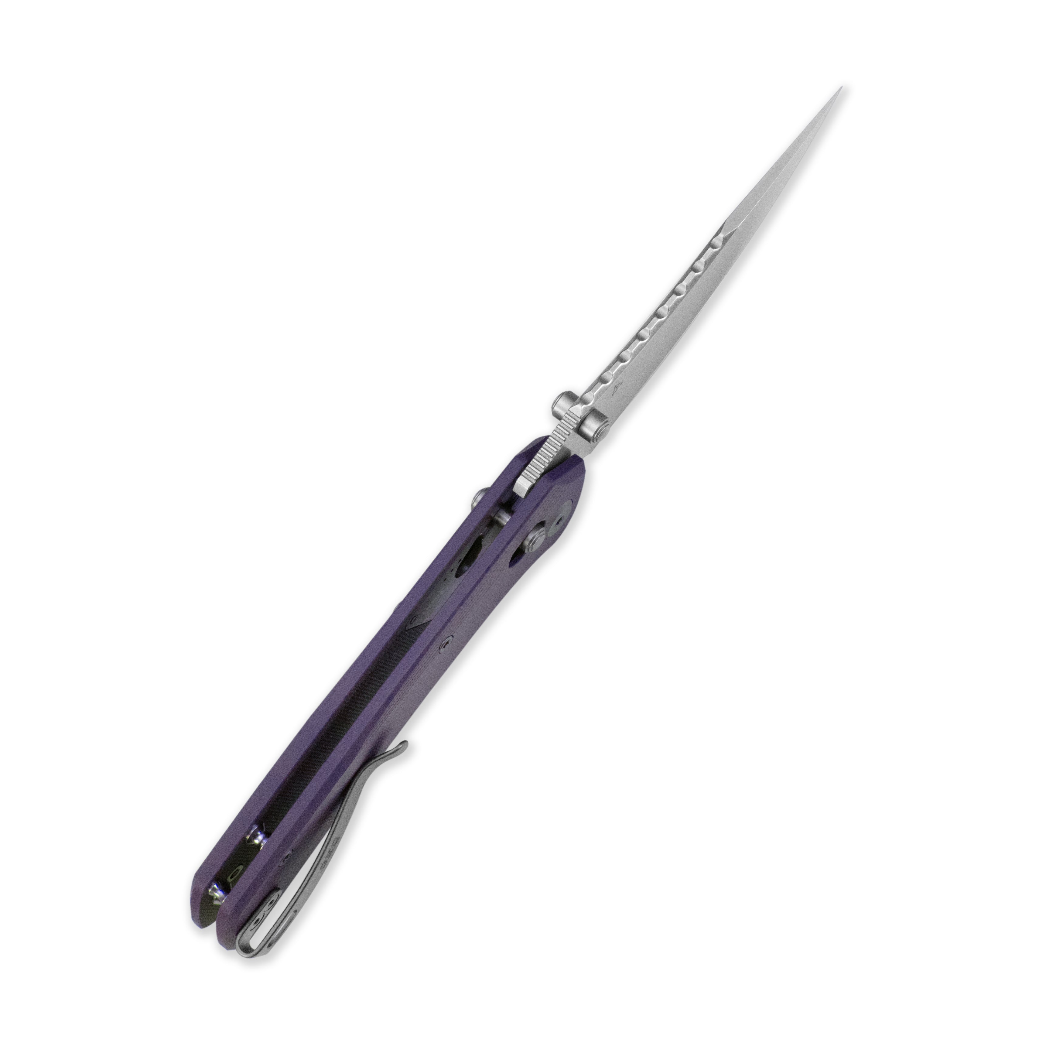 GEO Knife Cirex Crossbar lock Folding Knife Purple G10 Handle 3.5" Stonewash Bohler M390 Blade GEO2601C