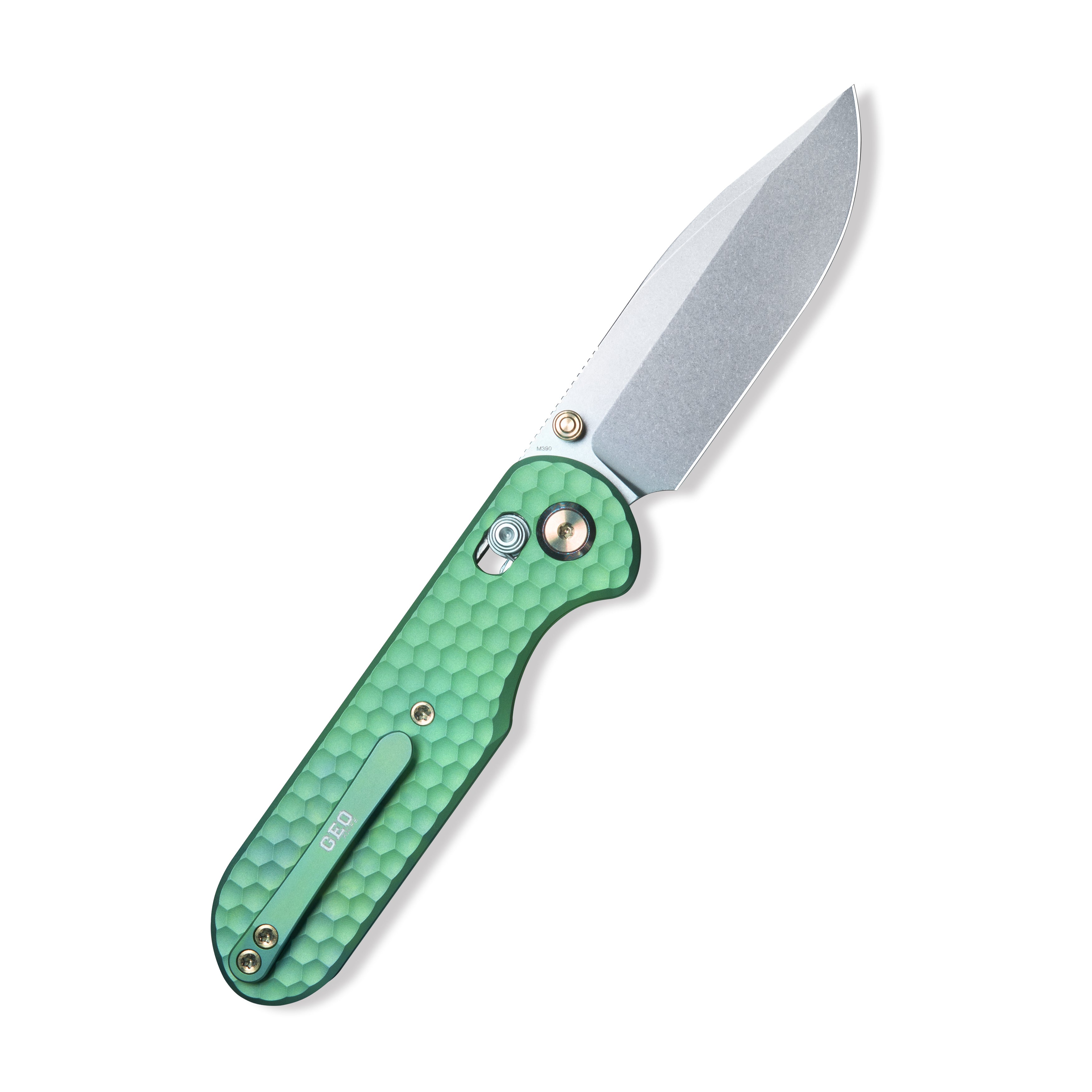 (Pre-order) : Geo knife Ethereal Cutter Axis lock Folding Knife Green 6AL4V Titanium Handle 3.0" Stonewash Bohler M390 Blade GEO2402H