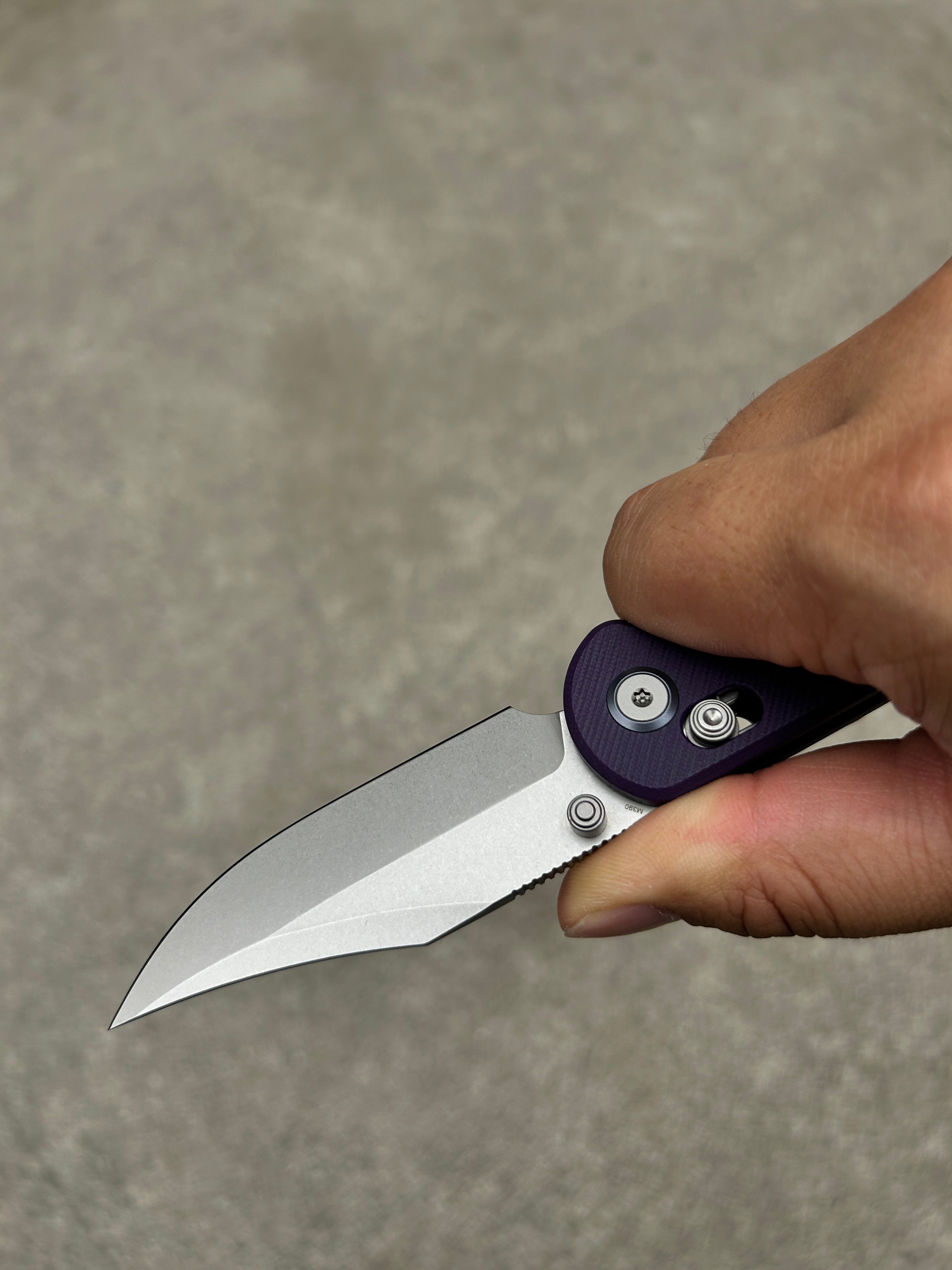(Pre-order) : Geo knife Ethereal Cutter Axis lock Folding Knife Purple G10 Handle 3.03" Stonewash Bohler M390 Blade GEO2401L