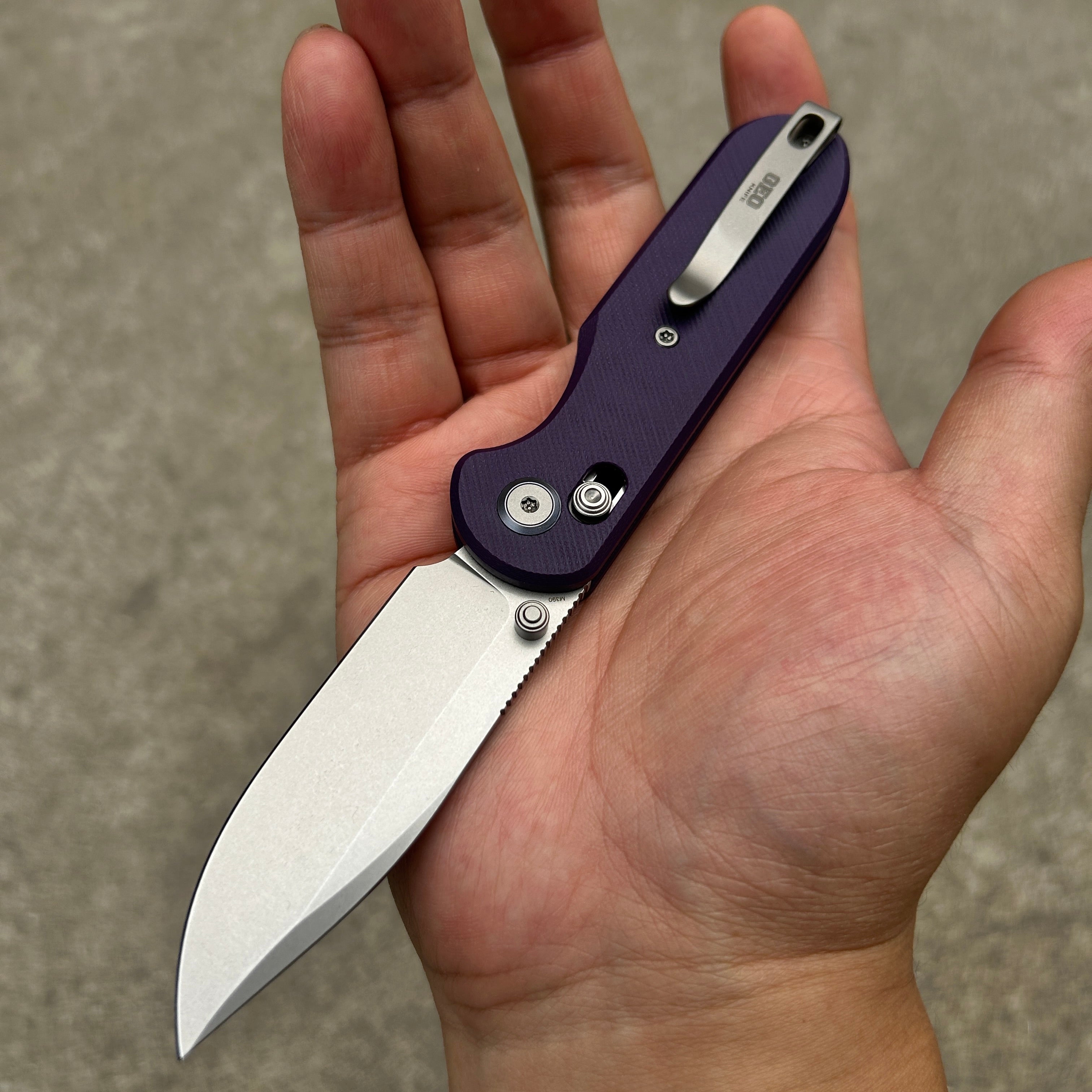 (Pre-order) : Geo knife Ethereal Cutter Axis lock Folding Knife Purple G10 Handle 3.03" Stonewash Bohler M390 Blade GEO2402L