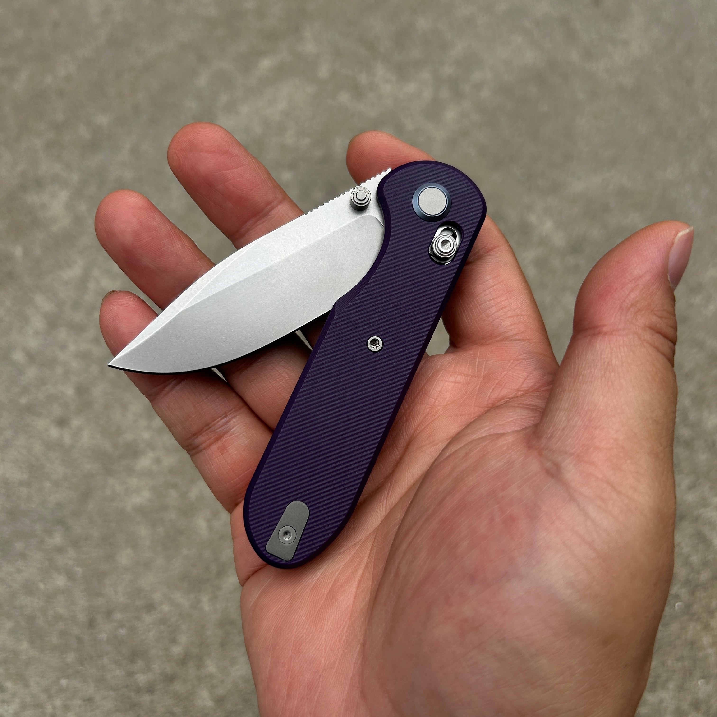 (Pre-order) : Geo knife Ethereal Cutter Axis lock Folding Knife Purple G10 Handle 3.03" Stonewash Bohler M390 Blade GEO2402L