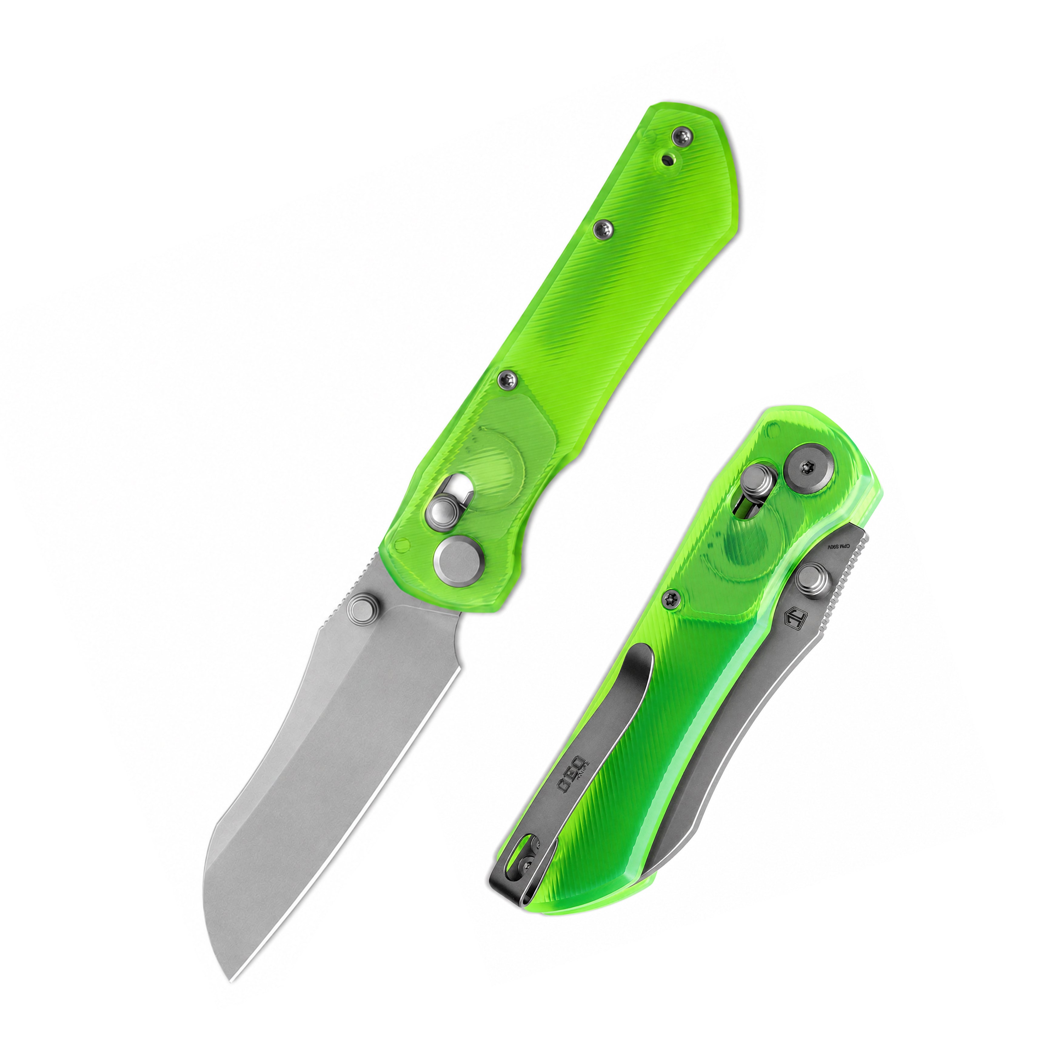 Blade HQ Exclusives SKU : GEO Knife Komodo Crossbar lock Folding Knife Green Acrylic Handle 3.1" Stonewash CPM S90V Blade GEO2509L