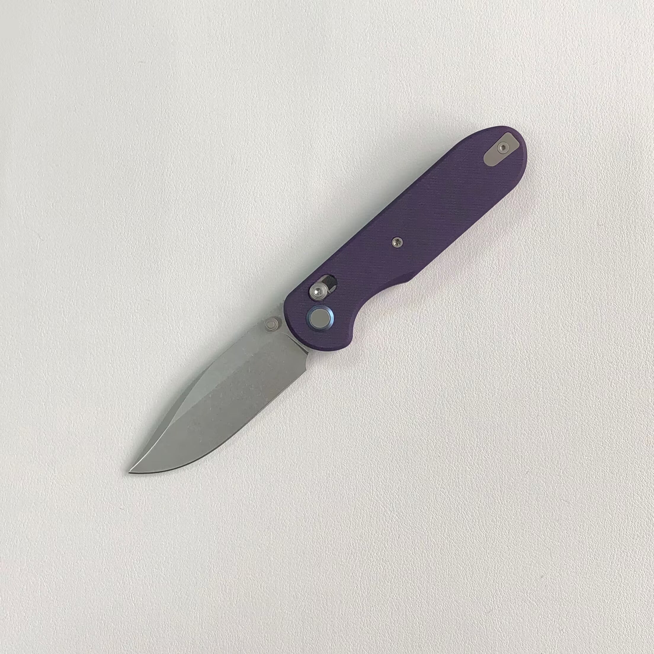 (Pre-order) : Geo knife Ethereal Cutter Axis lock Folding Knife Purple G10 Handle 3.03" Stonewash Bohler M390 Blade GEO2402L