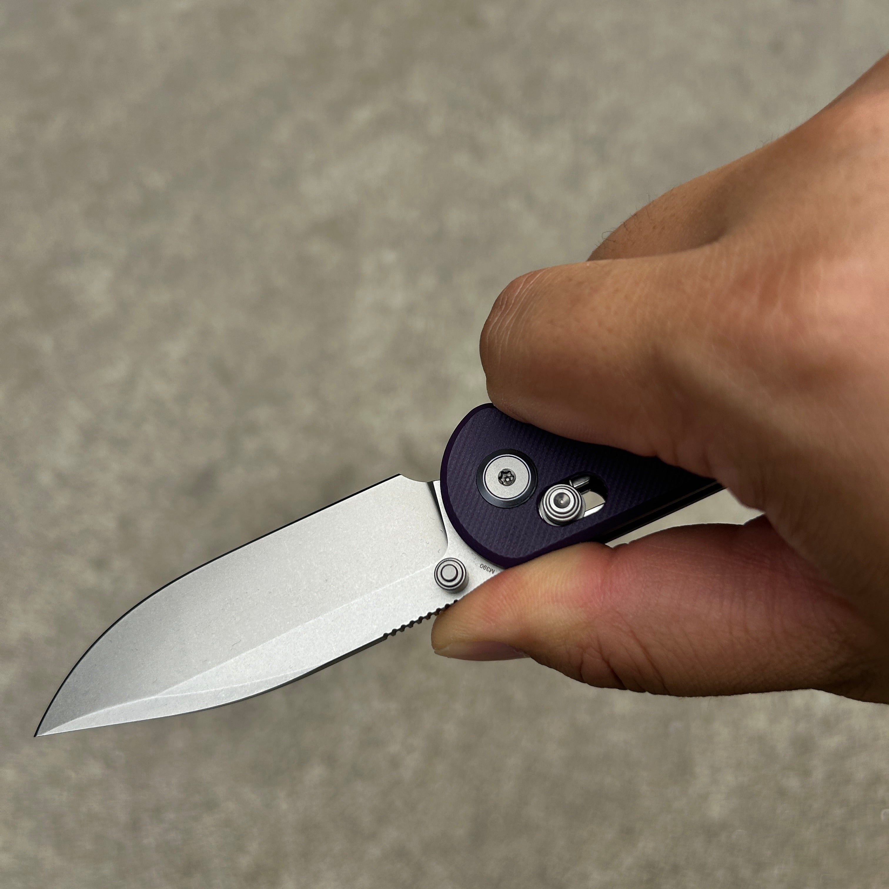 (Pre-order) : Geo knife Ethereal Cutter Axis lock Folding Knife Purple G10 Handle 3.03" Stonewash Bohler M390 Blade GEO2402L