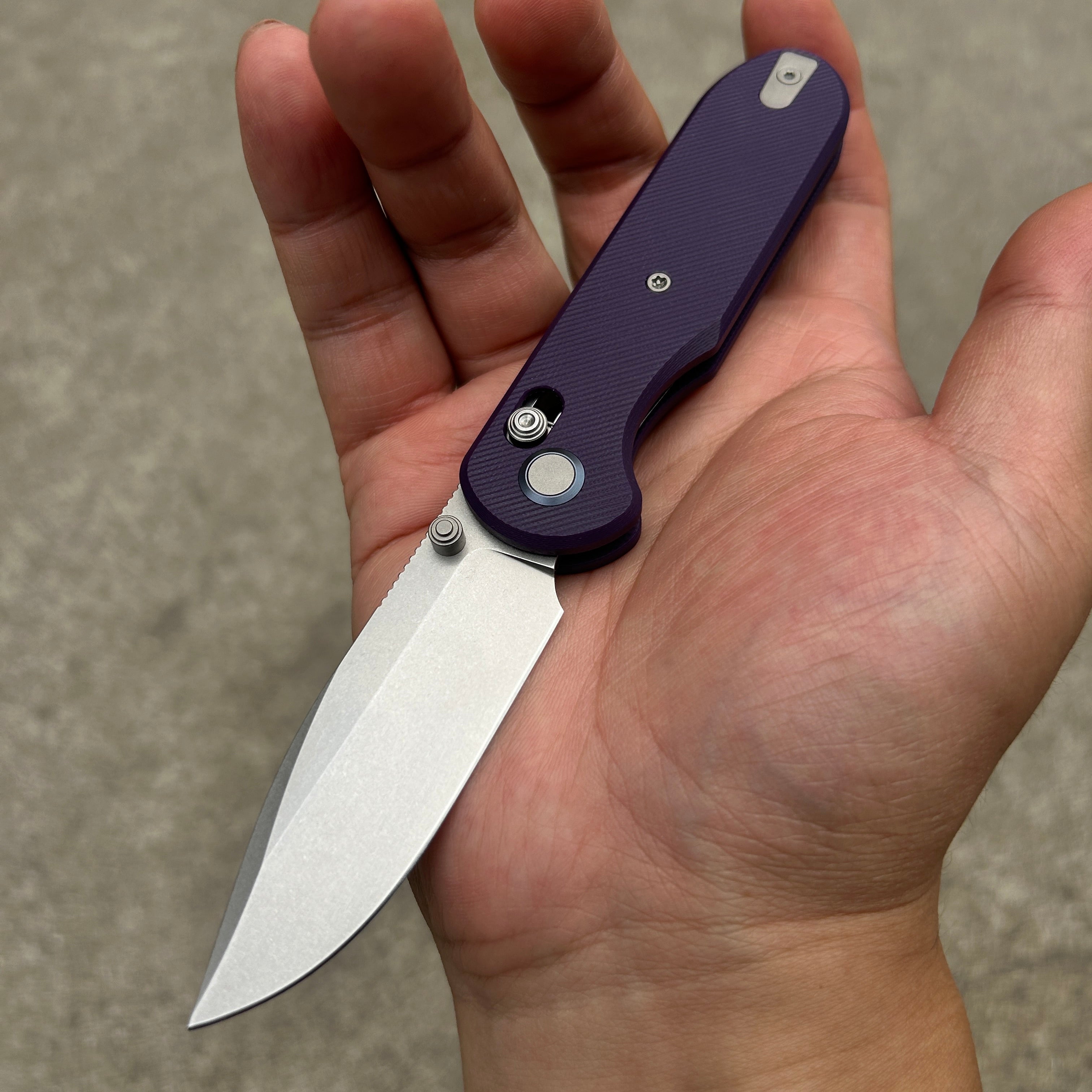 (Pre-order) : Geo knife Ethereal Cutter Axis lock Folding Knife Purple G10 Handle 3.03" Stonewash Bohler M390 Blade GEO2402L