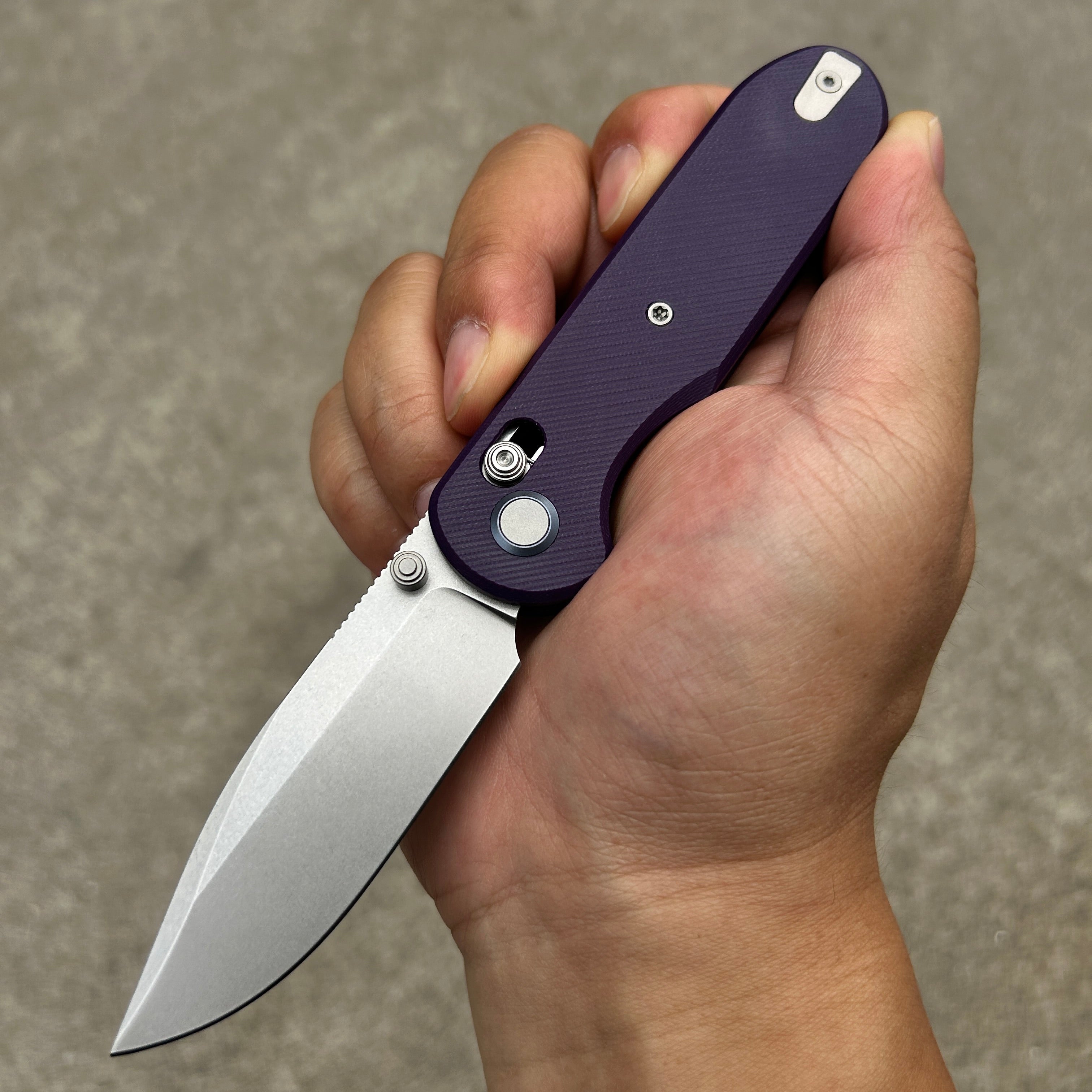 (Pre-order) : Geo knife Ethereal Cutter Axis lock Folding Knife Purple G10 Handle 3.03" Stonewash Bohler M390 Blade GEO2402L
