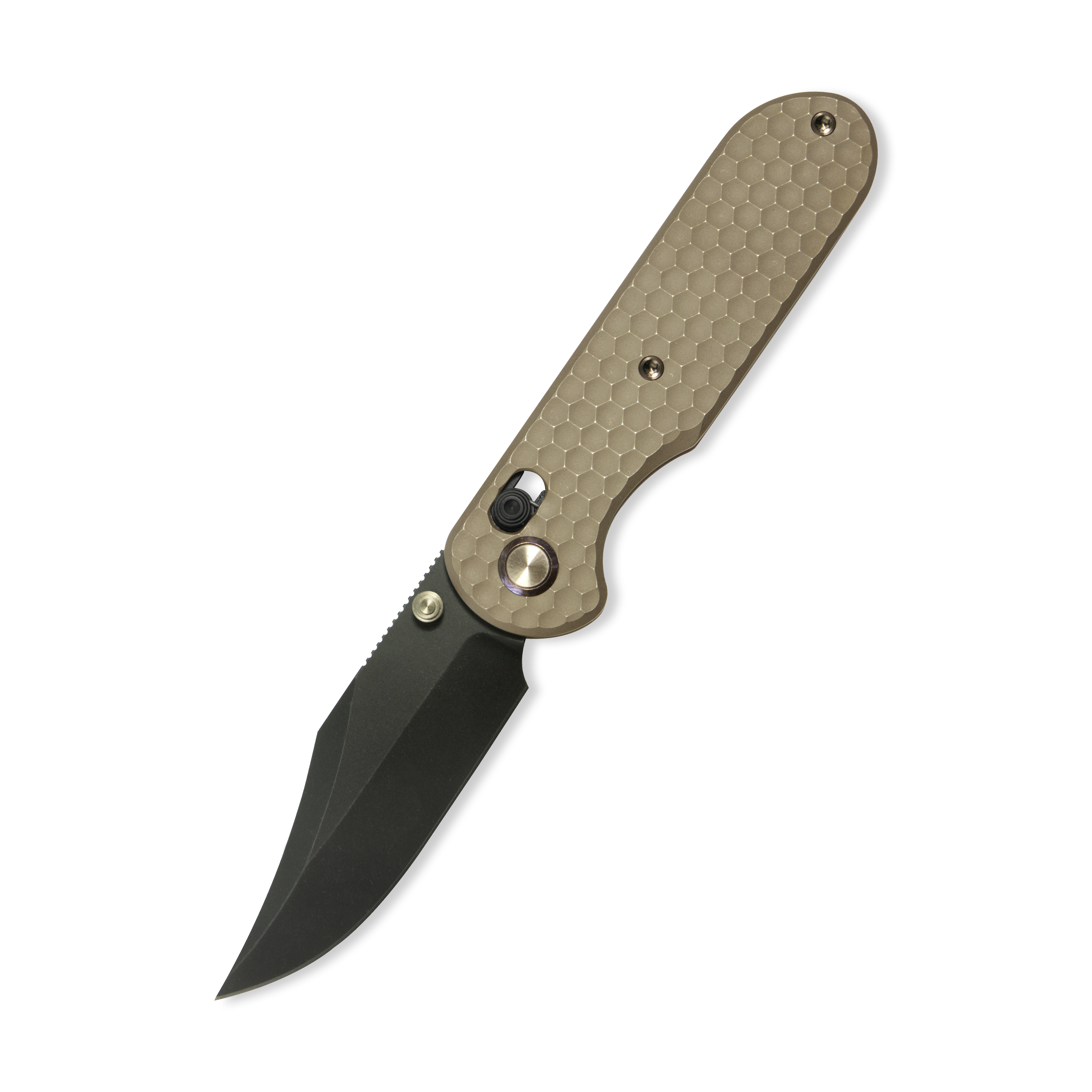 (Pre-order) : Geo knife Ethereal Cutter Axis lock Folding Knife Bronze 6AL4V Titanium Handle 3.0" Blackwash Bohler M390 Blade GEO2401B
