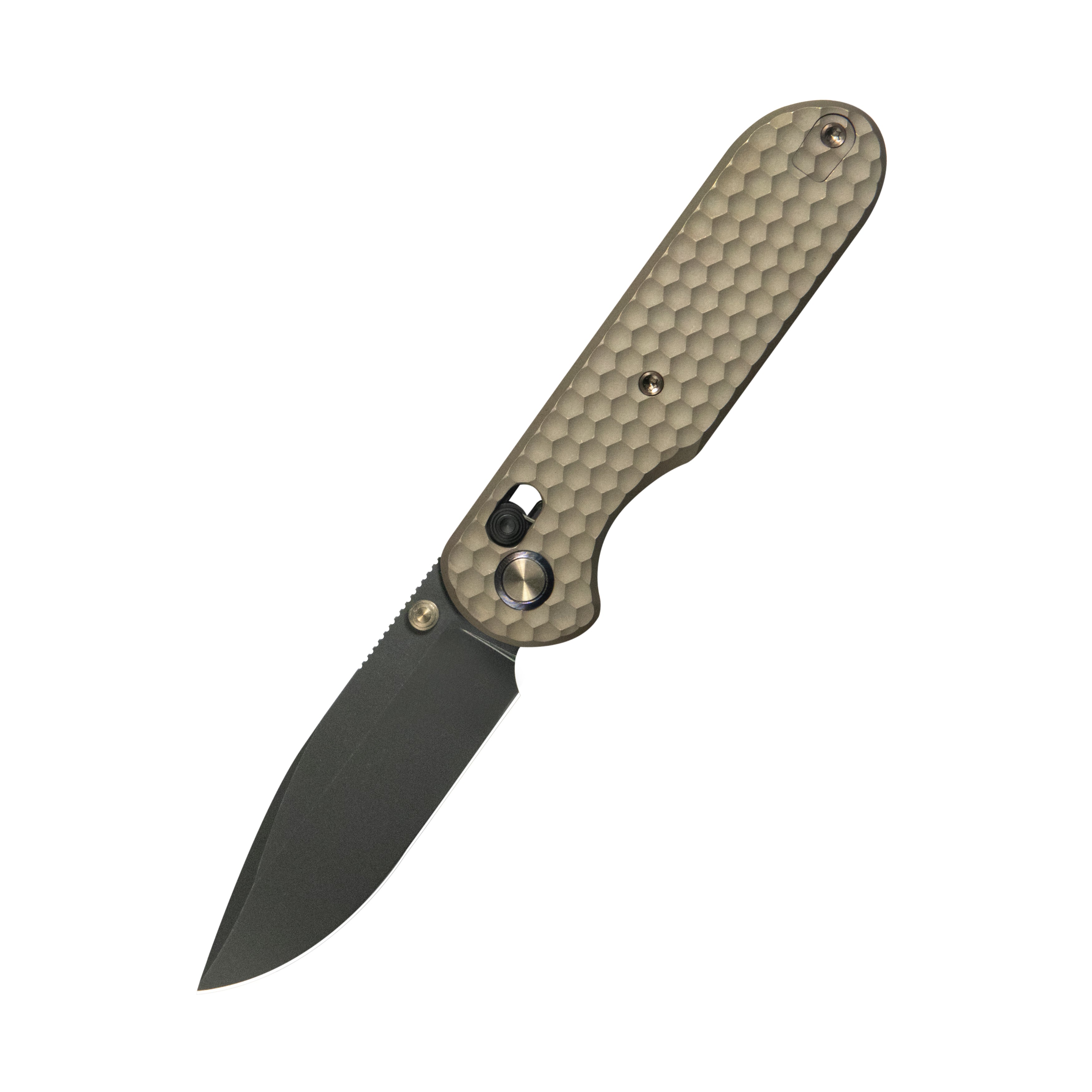 (Pre-order) : Geo knife Ethereal Cutter Axis Lock Folding Knife Bronze 6AL4V Titanium Handle 3.03" Blackwash Bohler M390 Blade  GEO2402B