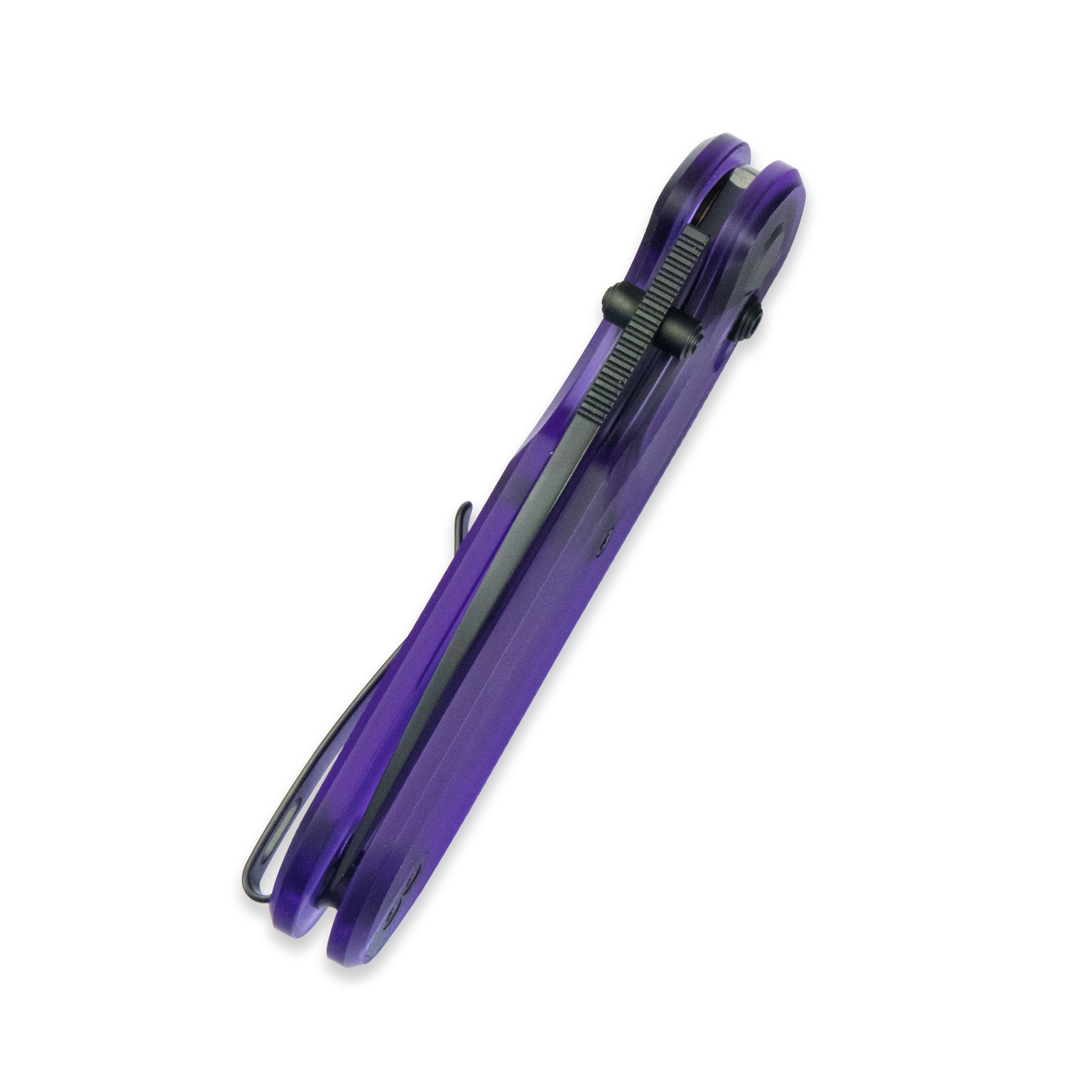 Blade HQ Exclusives SKU : GEO Knife Ethereal Cutter Crossbar lock Folding Knife Purple Acrylic Handle 3.0" Black DLC CPM S90V Blade GEO2402X