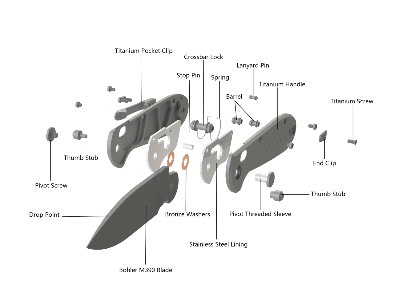 (Pre-order) : Geo knife Axis lock Folding Knife Gray 6AL4V Titanium Handle 3.26" Stonewash Bohler M390 Blade GEO2501A