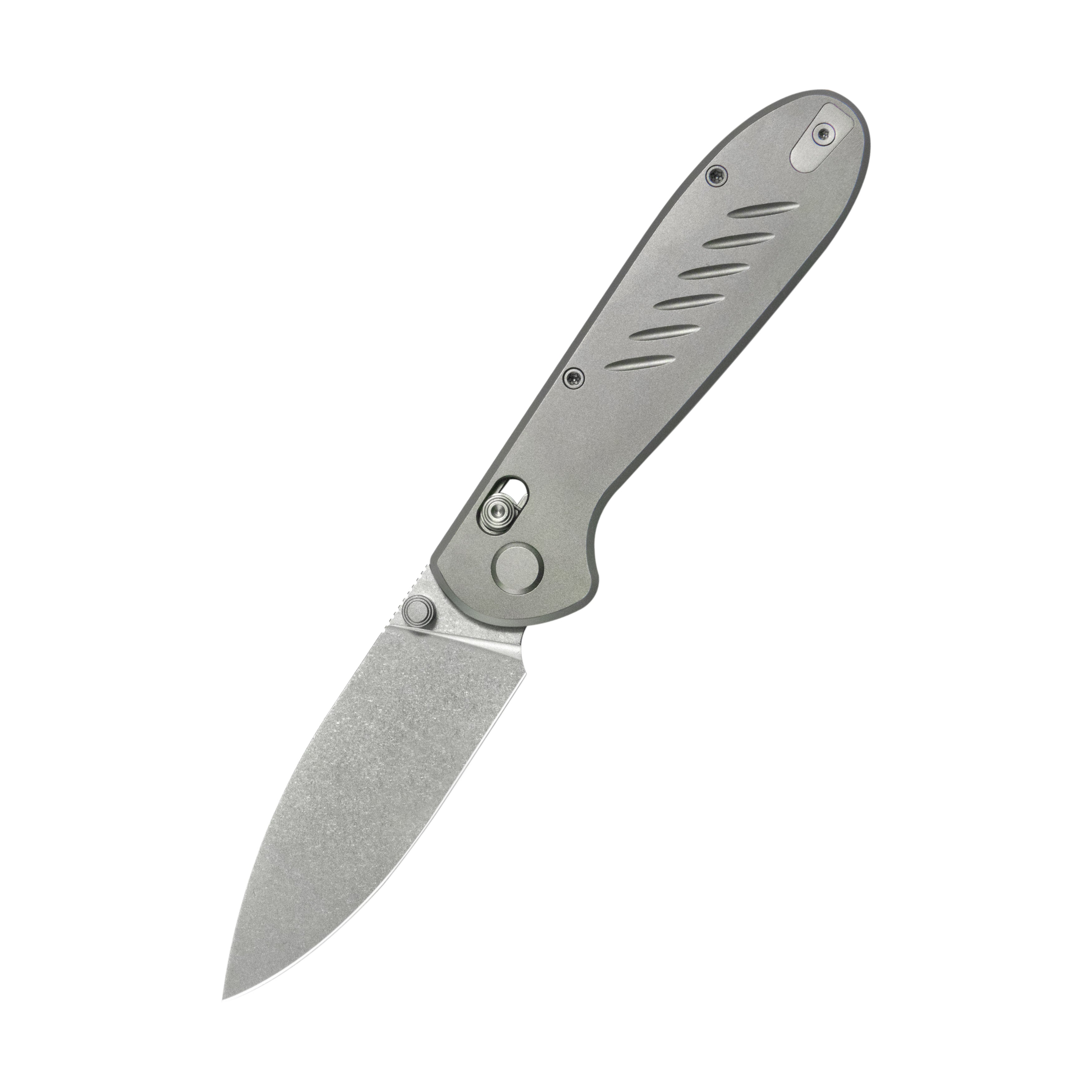 (Pre-order) : Geo knife Frost Axis lock Folding Knife Gray 6AL4V Titanium Handle 3.4" Stonewash Bohler M390 Blade GEO2501A