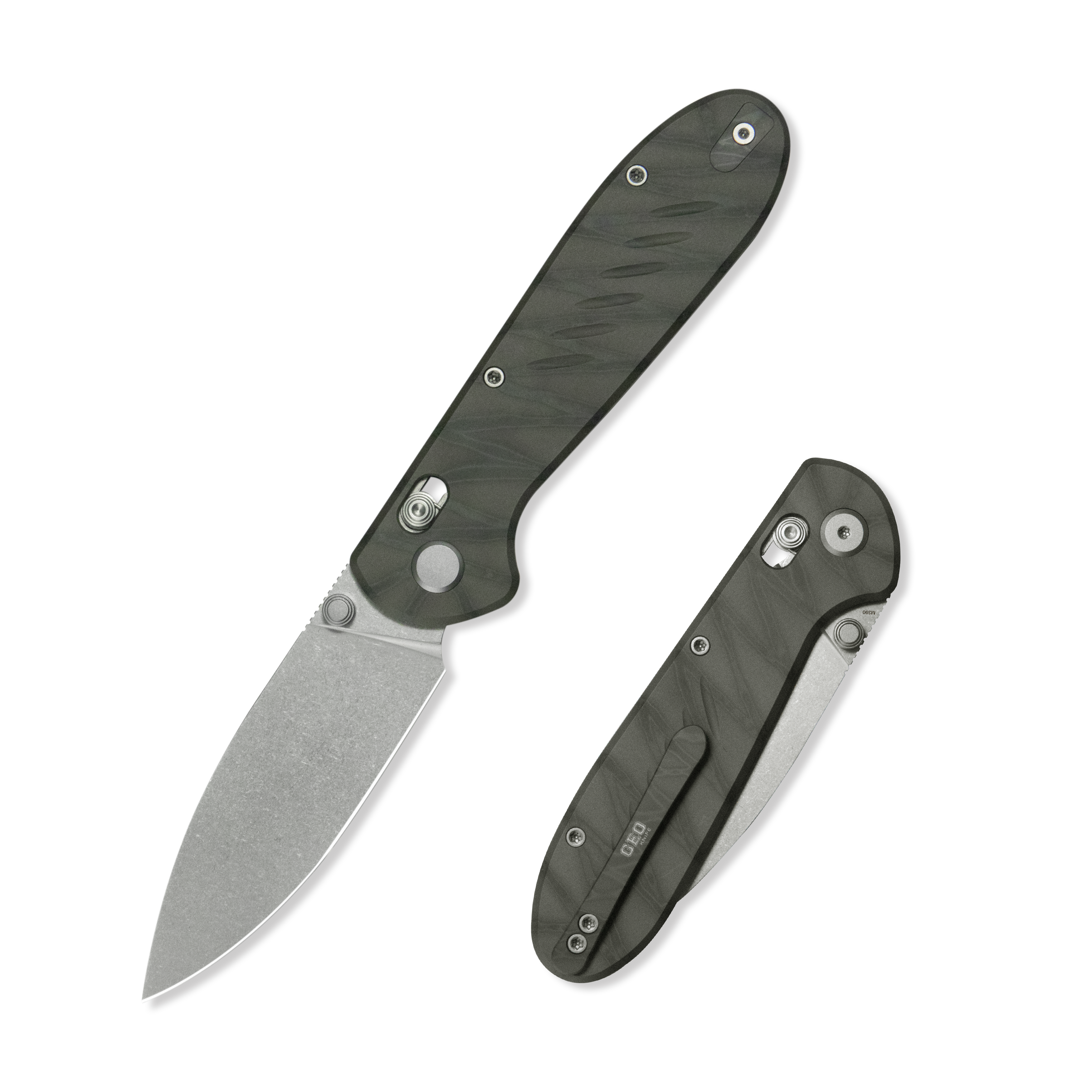 (Pre-order) : Geo knife Forst Axis lock Folding Knife Tiger Stripe Pattern Flamed  6AL4V Titanium Handle 3.4" Stonewash Bohler M390 Blade GEO2501C