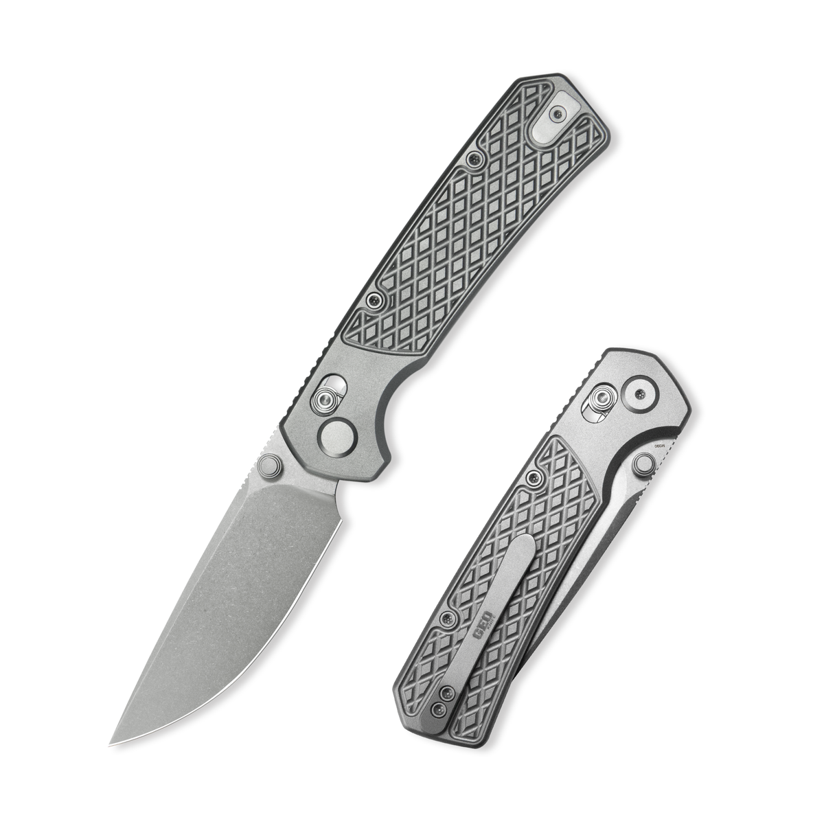 GEO Knife Blaze Crossbar lock Folding Knife Gray 6AL4V Titanium Handle
