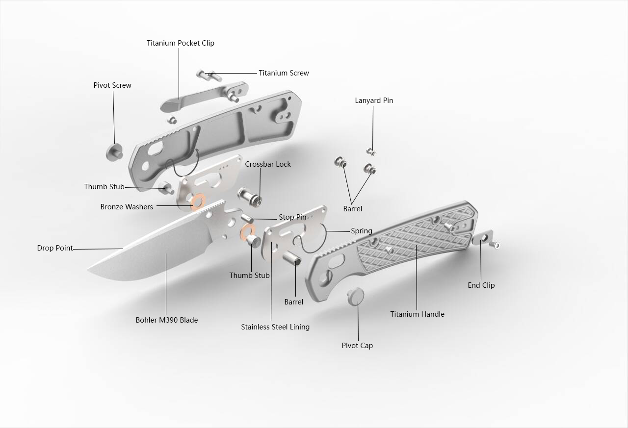 (Pre-order) : Geo knife Axis lock Folding Knife Gray 6AL4V Titanium Handle 3.26" Stonewash Bohler M390 Blade GEO2502A