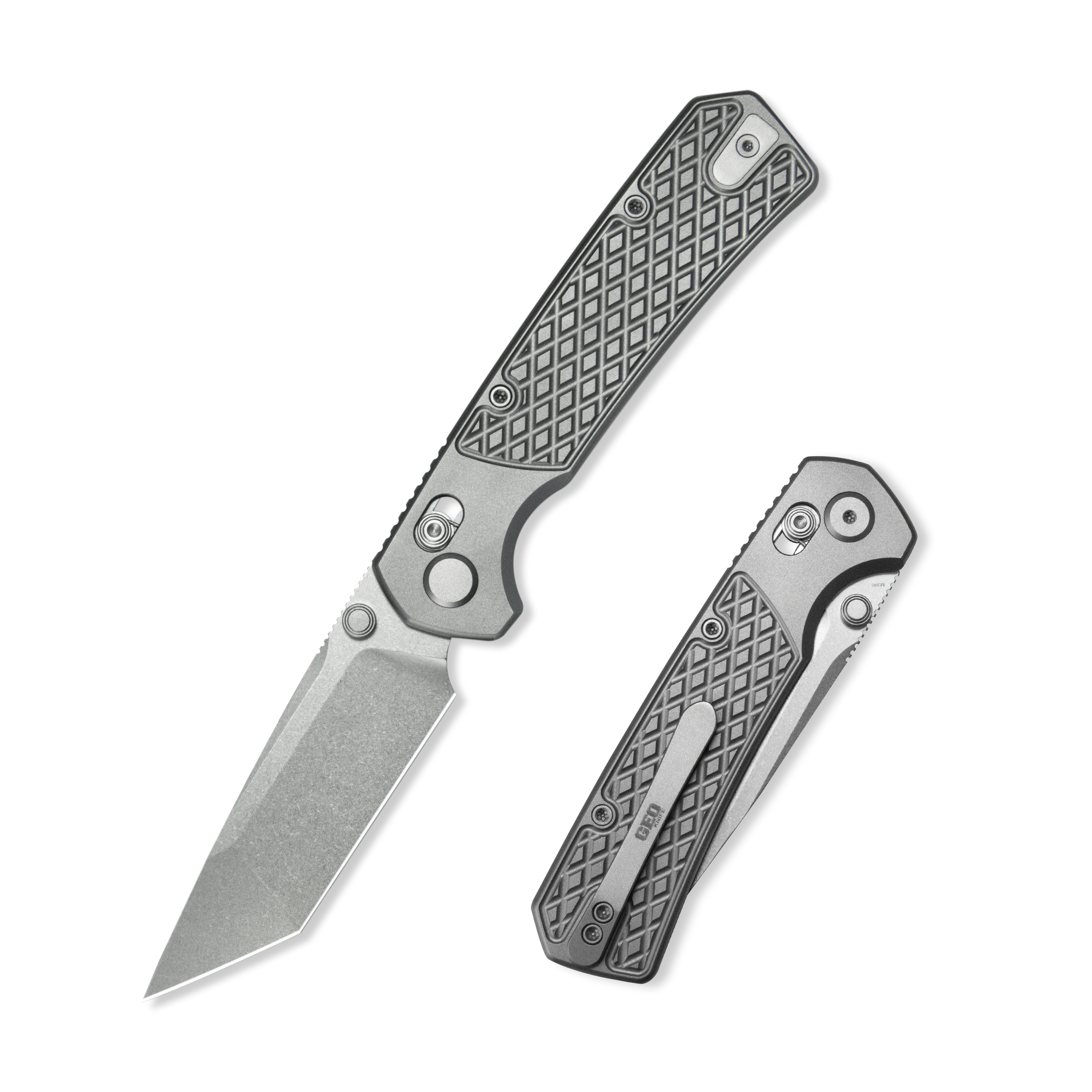 (Pre-order) : Geo knife Blaze Axis lock Folding Knife Gray 6AL4V Titanium Handle 3.3" Stonewash Bohler M390 Blade GEO2503A
