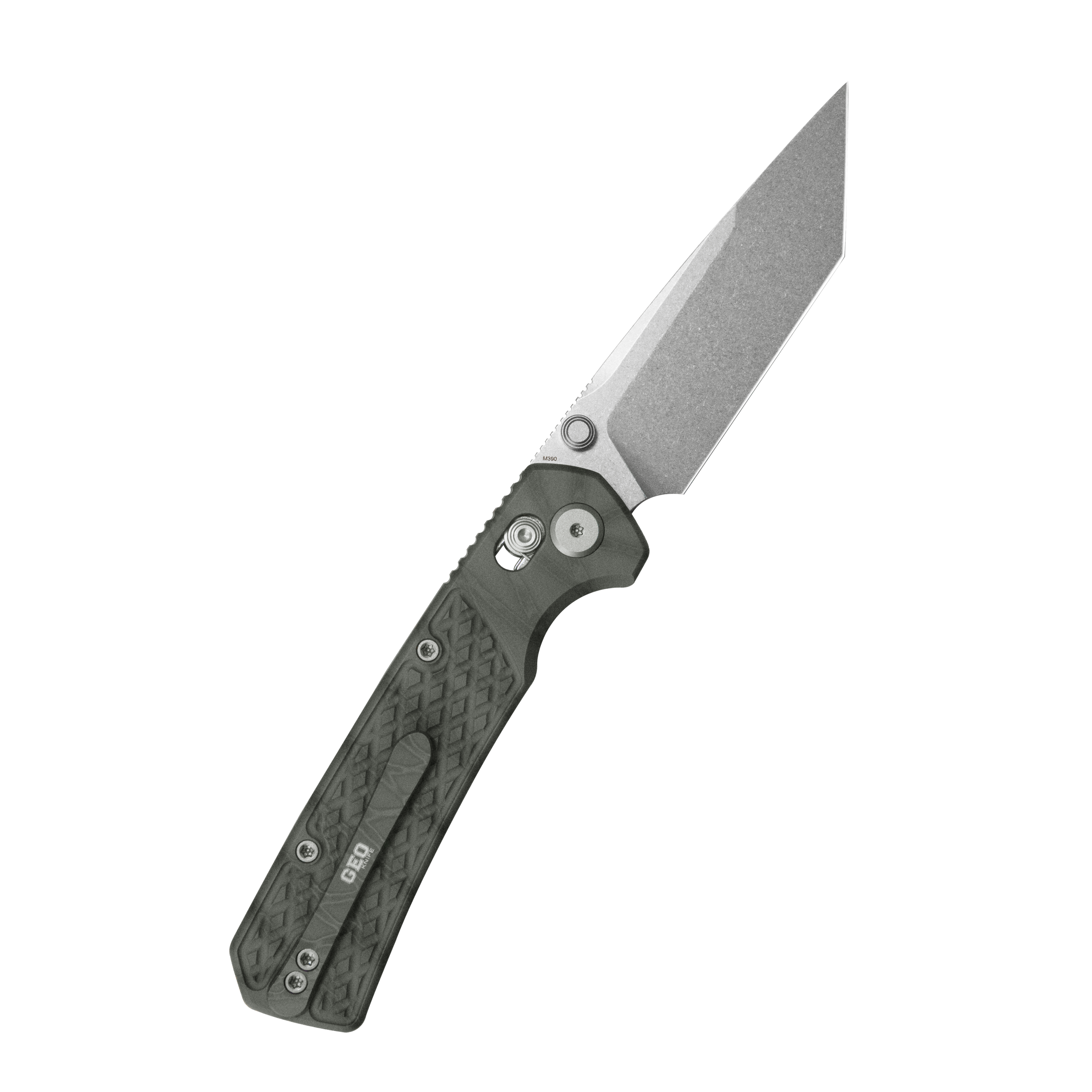 (Pre-order) : Geo knife Blaze Axis lock Folding Knife  Tiger Stripe Pattern Flamed 6AL4V Titanium Handle 3.4" Stonewash Bohler M390 Blade GEO2503C