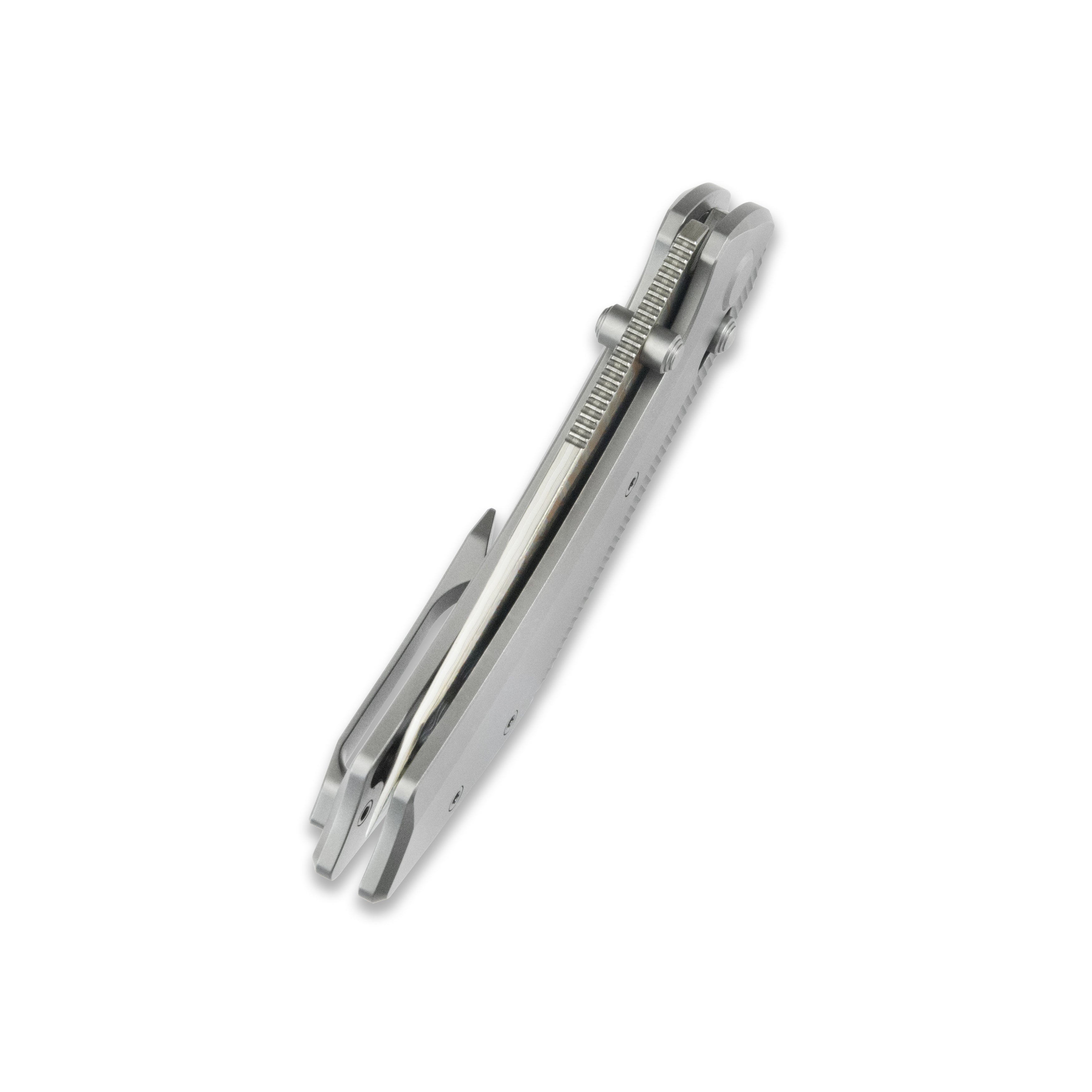 GEO Knife DIVID Axis lock Folding Knife Gray 6AL4V Titanium Handle 3.1" Damascus Steel & Copper Blade（10Cr15CoMoV) GEO2507A