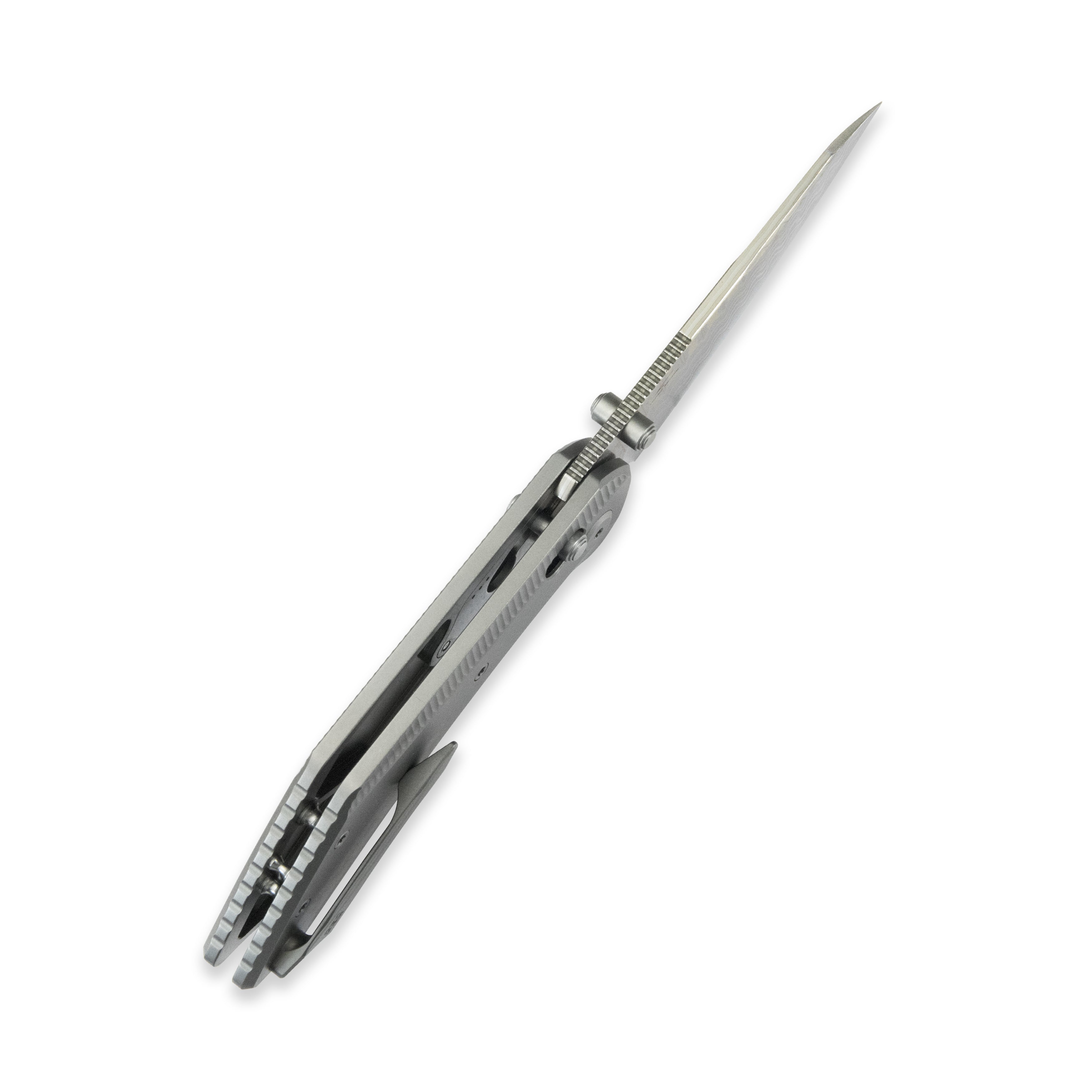 GEO Knife DIVID Axis lock Folding Knife Gray 6AL4V Titanium Handle 3.1" Damascus Steel & Copper Blade（10Cr15CoMoV) GEO2507A