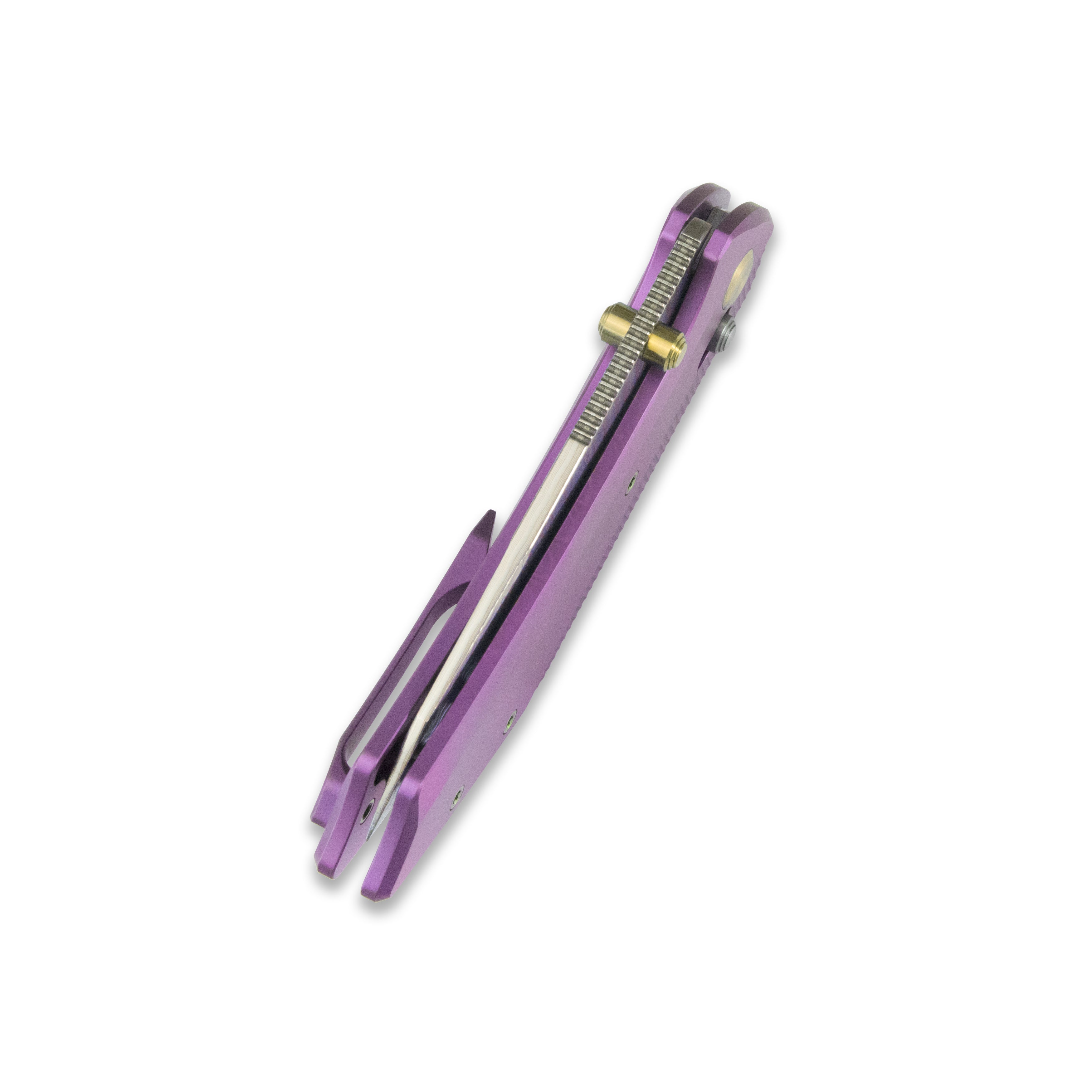 GEO Knife DIVID Axis lock Folding Knife Purple 6AL4V Titanium Handle 3.1" Damascus Steel & Copper Blade（10Cr15CoMoV) GEO2507C