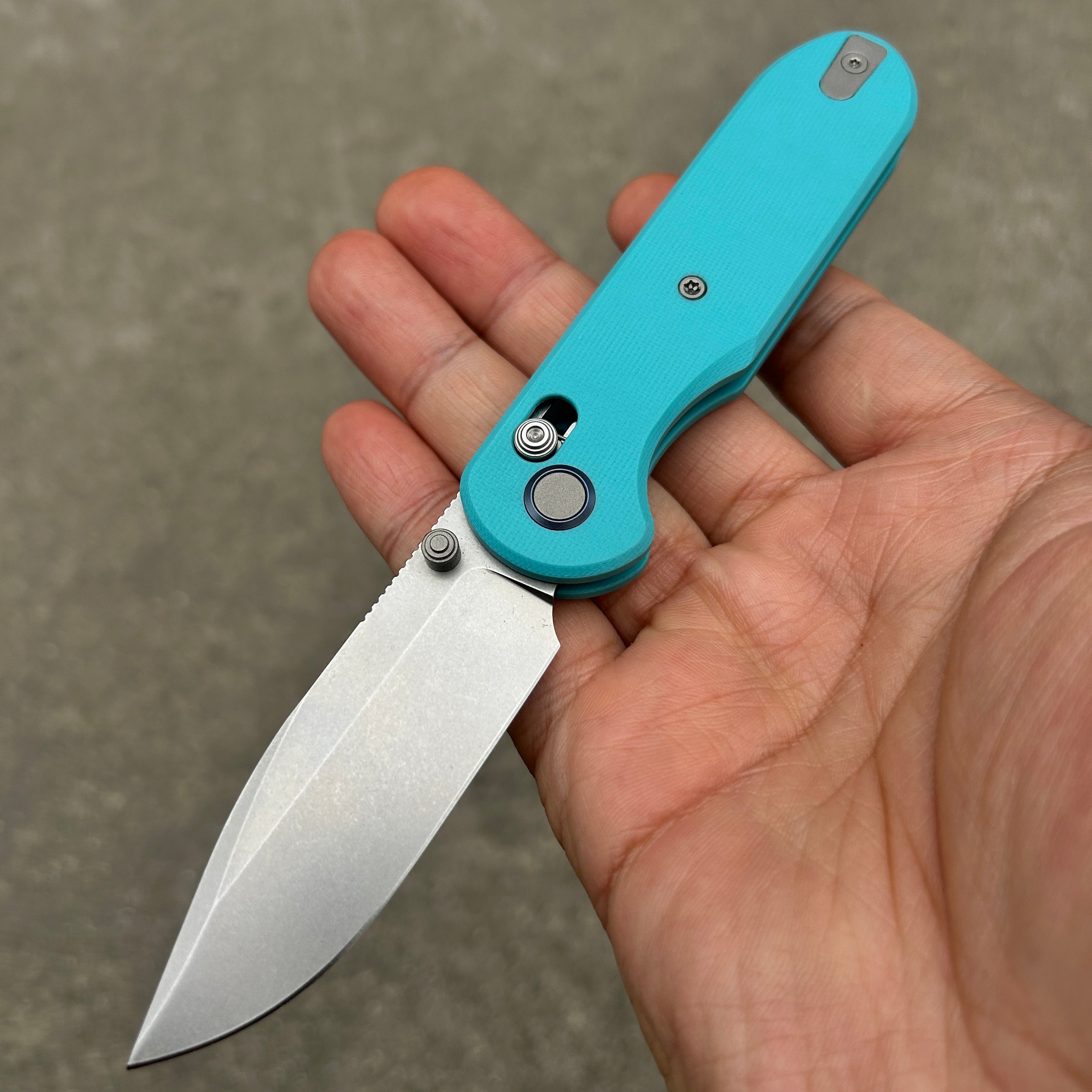 (Pre-order) : Geo knife Ethereal Cutter Axis lock Folding Knife Tiffany Blue G10 Handle 3.03" Stonewash Bohler M390 Blade GEO2402G