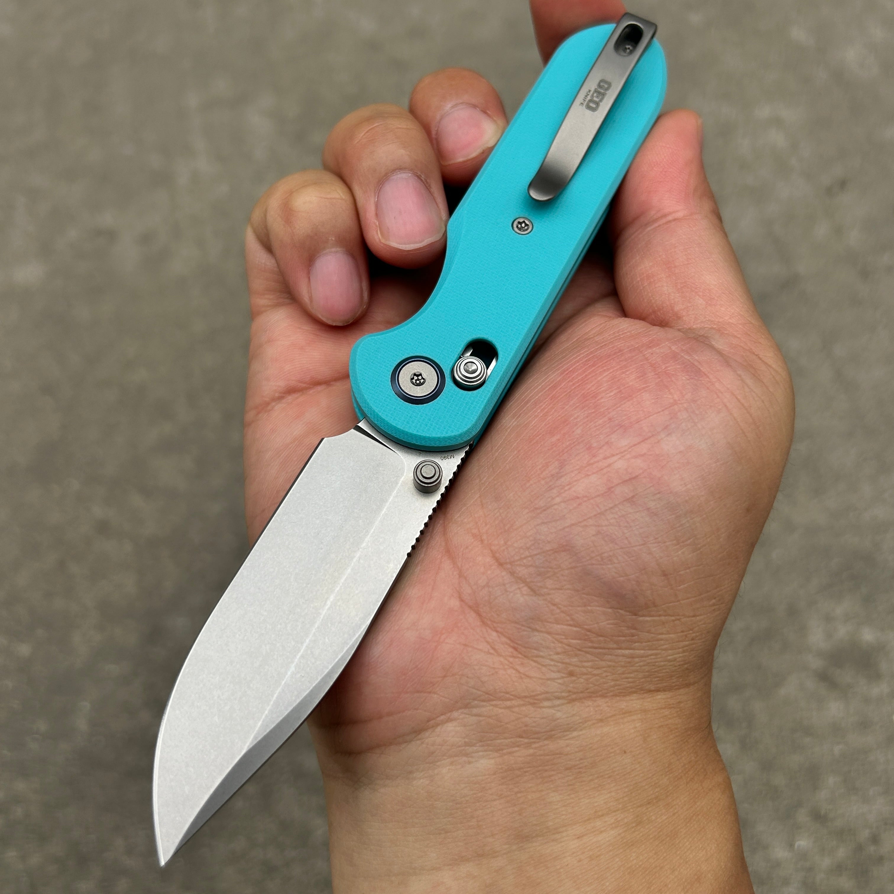 (Pre-order) : Geo knife Ethereal Cutter Axis lock Folding Knife Tiffany Blue G10 Handle 3.03" Stonewash Bohler M390 Blade GEO2402G