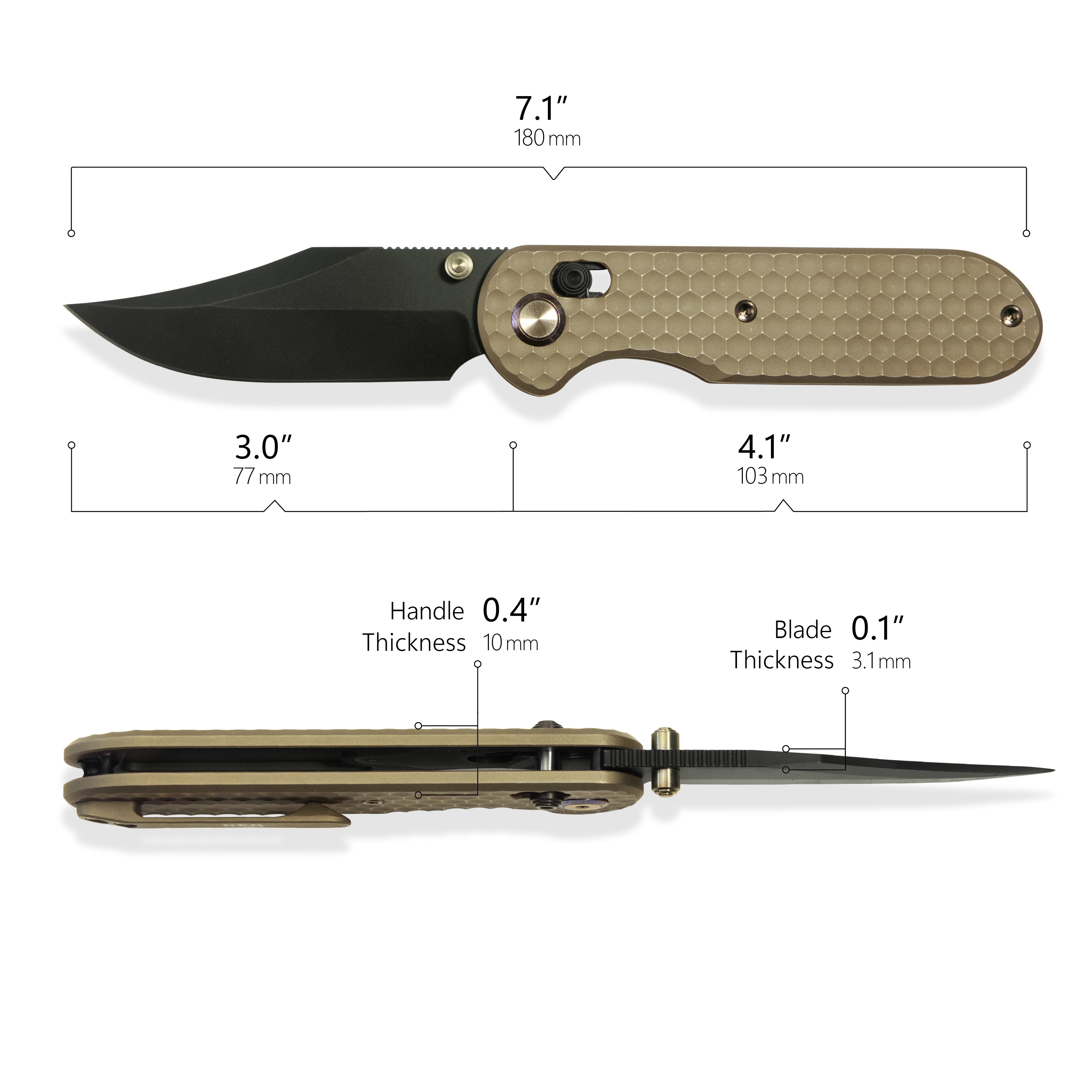 (Pre-order) : Geo knife Ethereal Cutter Axis lock Folding Knife Bronze 6AL4V Titanium Handle 3.0" Blackwash Bohler M390 Blade GEO2401B
