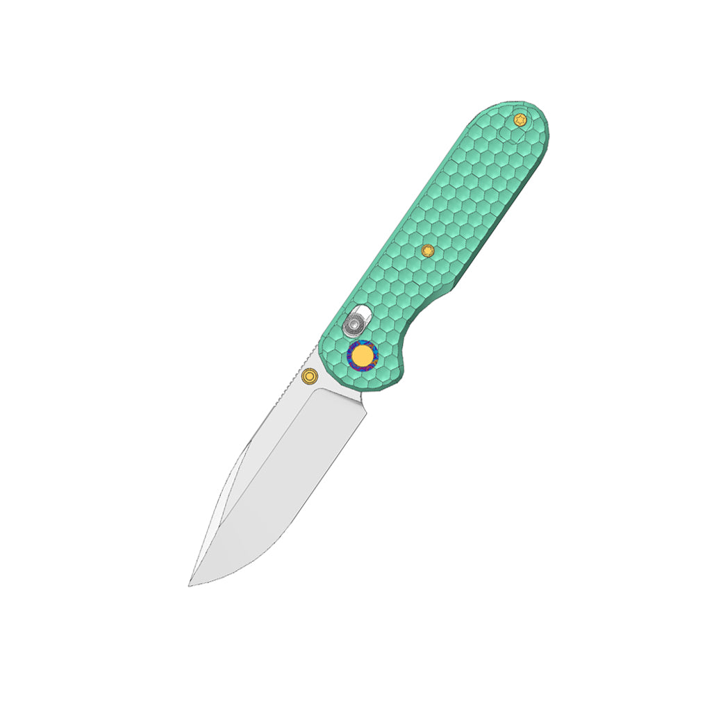 (Pre-order) : Geo knife Ethereal Cutter Axis lock Folding Knife Green 6AL4V Titanium Handle 3.0" Stonewash Bohler M390 Blade GEO2402H